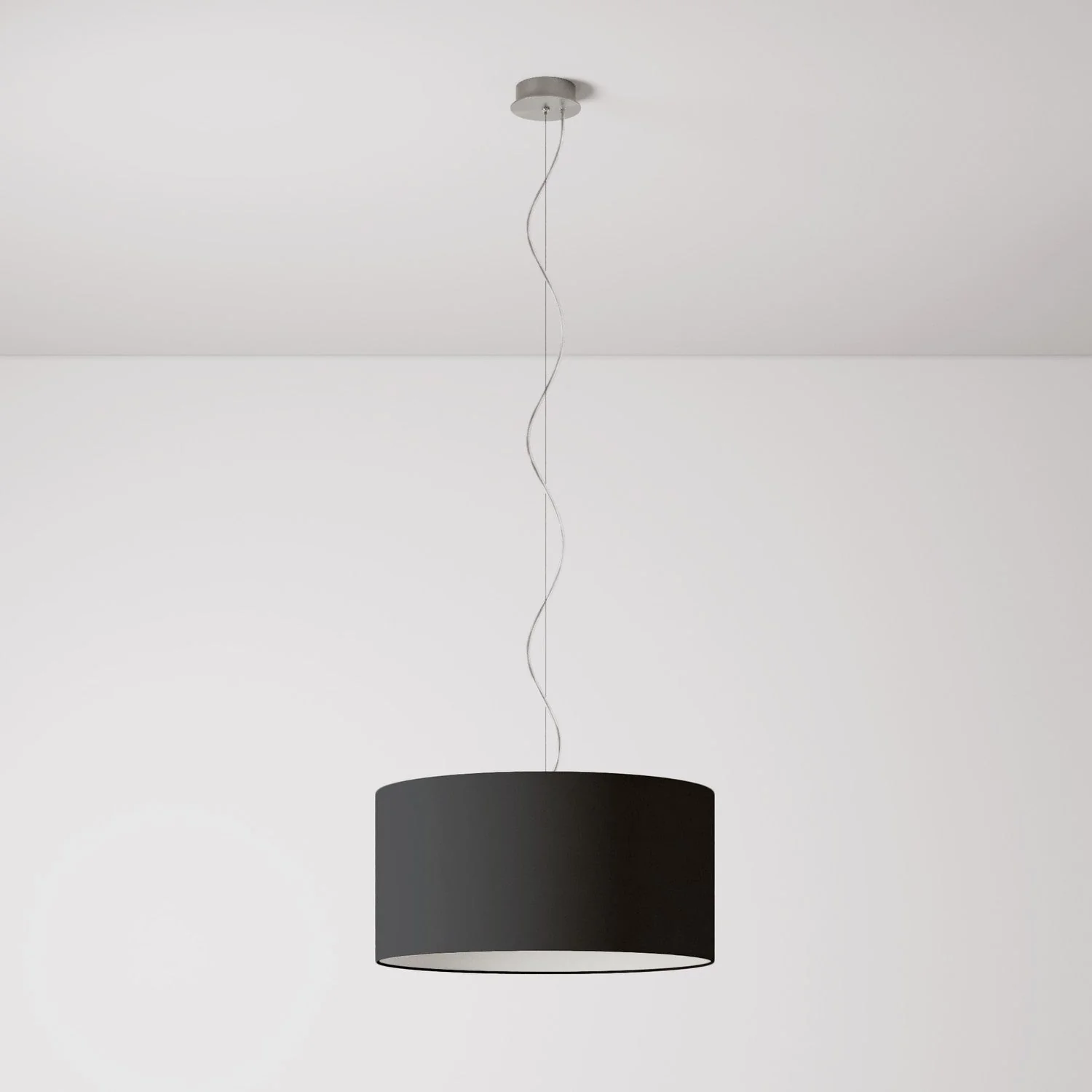 Pendant lamp with Cilindro Medium fabric lampshade - Made in Italy - Anthracite Teletta