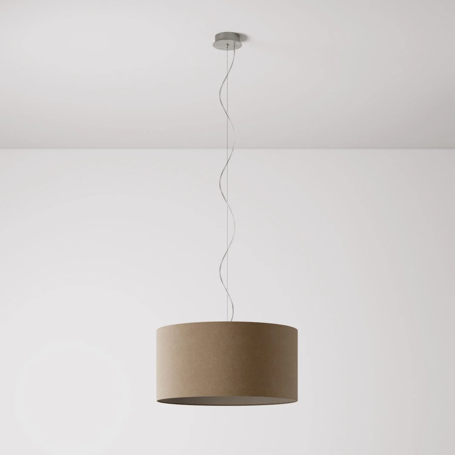 Pendant lamp with Cilindro Medium fabric lampshade - Made in Italy - Brown Wool