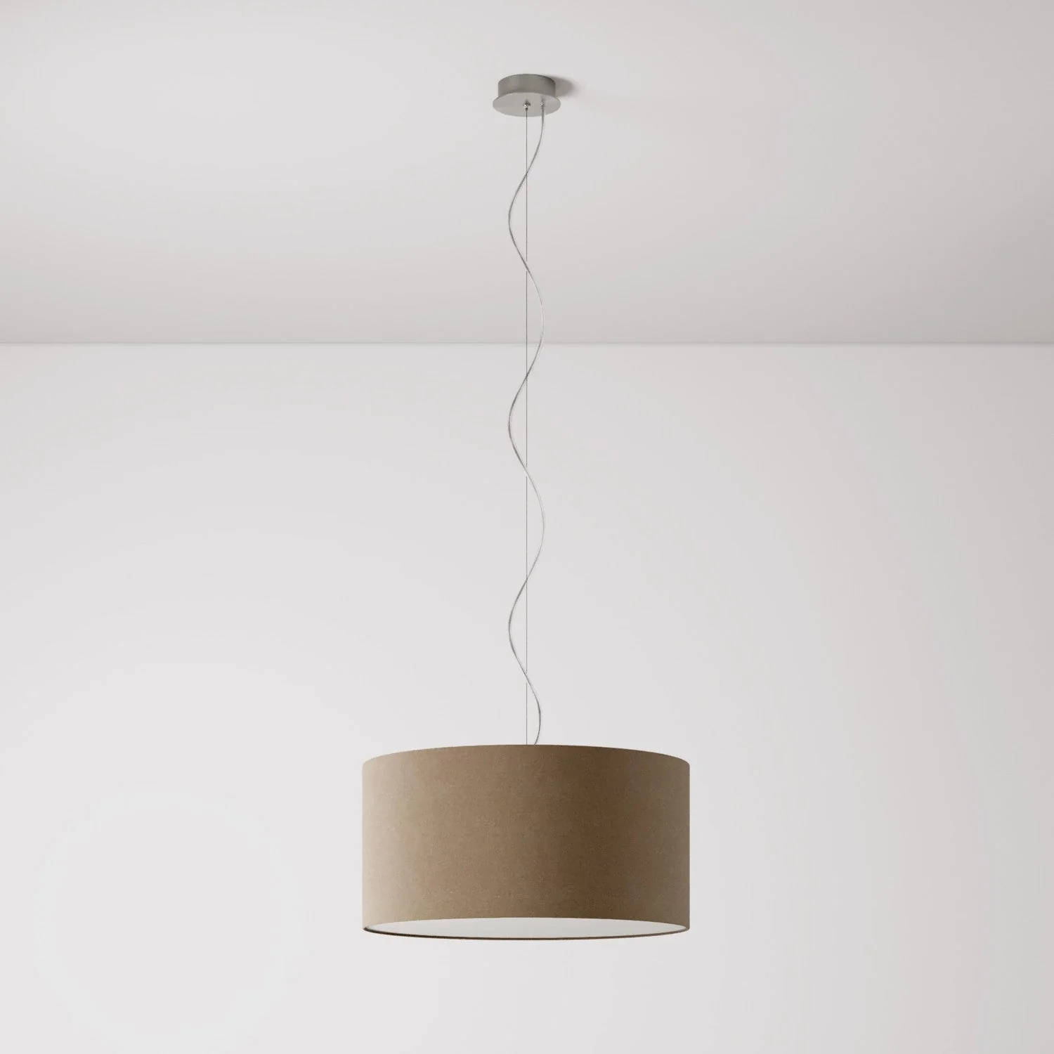 Pendant lamp with Cilindro Medium fabric lampshade - Made in Italy - Brown Wool - Image 7