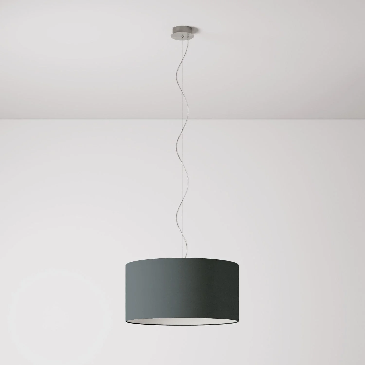 Pendant lamp with fabric Cylinder Lampshade Medium - Made in Italy - Dark Gray Fabric