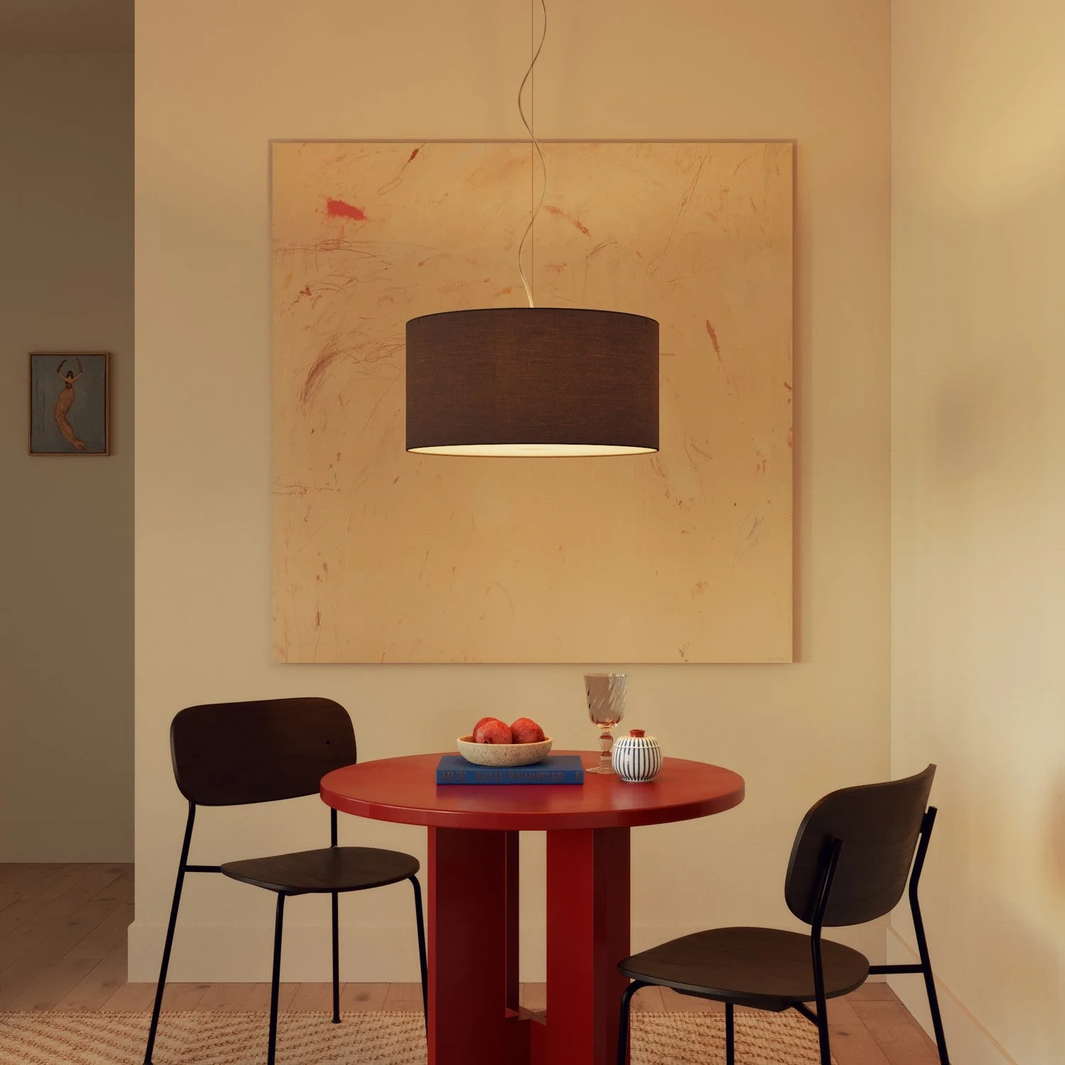 Pendant lamp with fabric Cylinder Lampshade Medium - Made in Italy - Dark Gray Fabric - Image 2