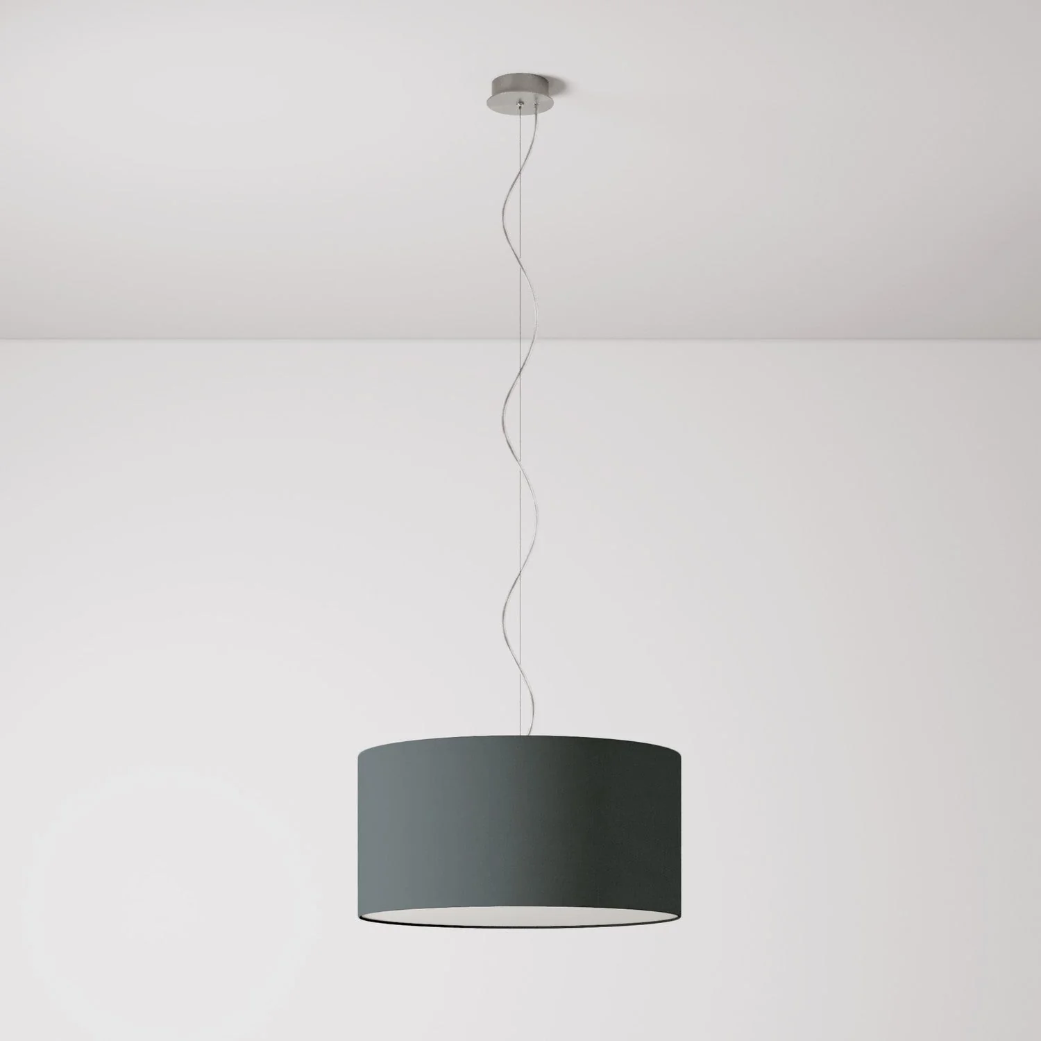 Pendant lamp with fabric Cylinder Lampshade Medium - Made in Italy - Dark Gray Fabric - Image 7
