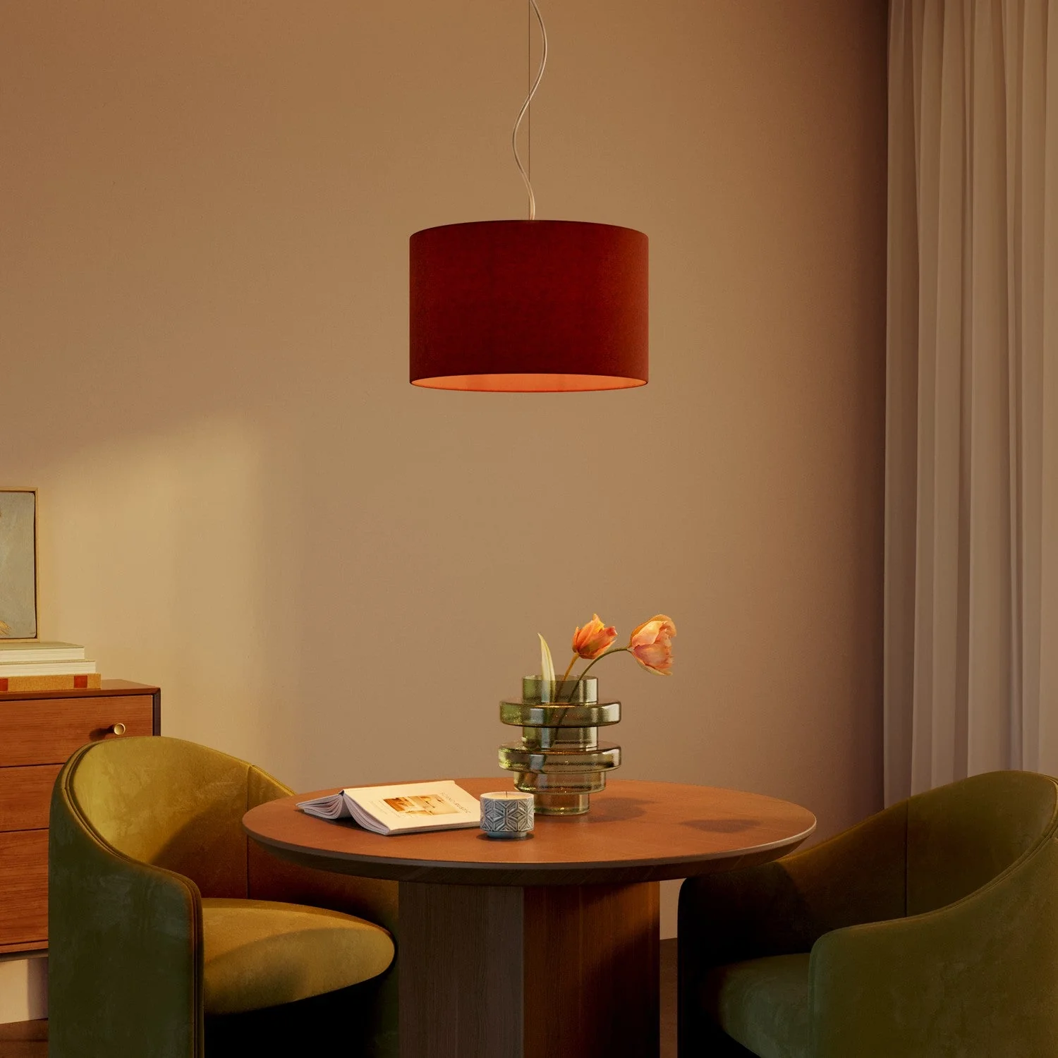 Pendant lamp with Cilindro Small fabric lampshade - Made in Italy - Lobster Wool - Image 2