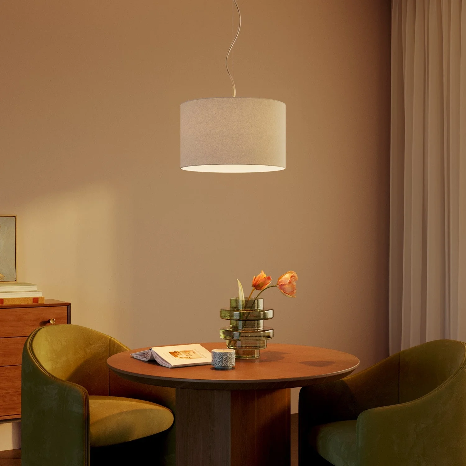 Pendant lamp with Cylinder fabric lampshade Small - Made in Italy - Sand Wool - Image 2