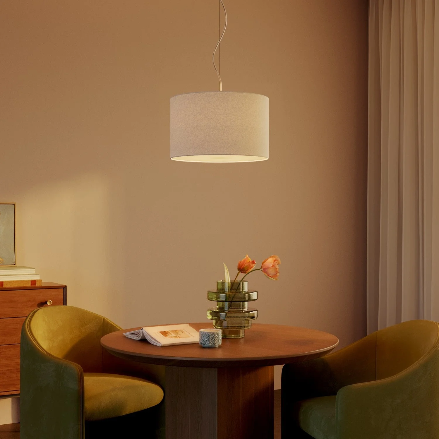 Pendant lamp with Cylinder fabric lampshade Small - Made in Italy - Sand Wool - Image 8