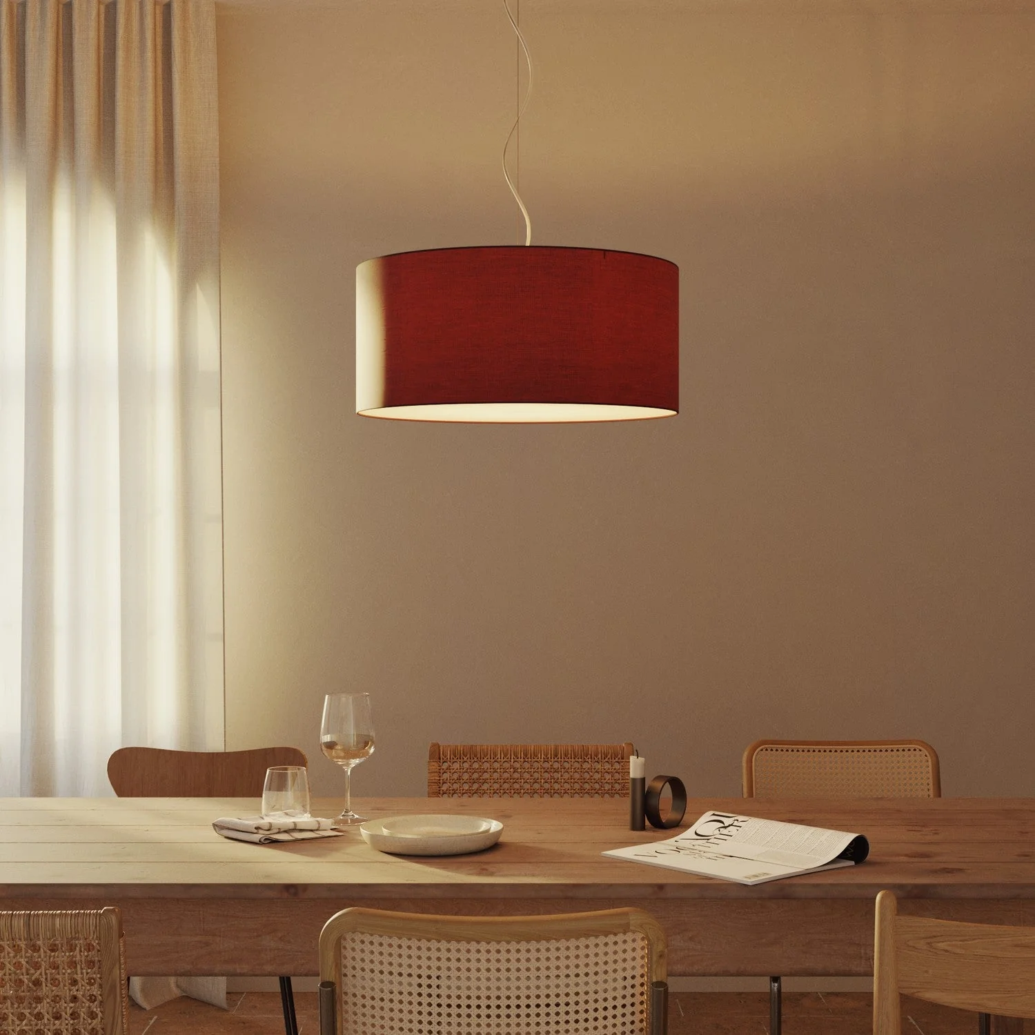 Pendant lamp with Cilindro Large fabric lampshade - Made in Italy - Arenal Bordeaux - Image 8