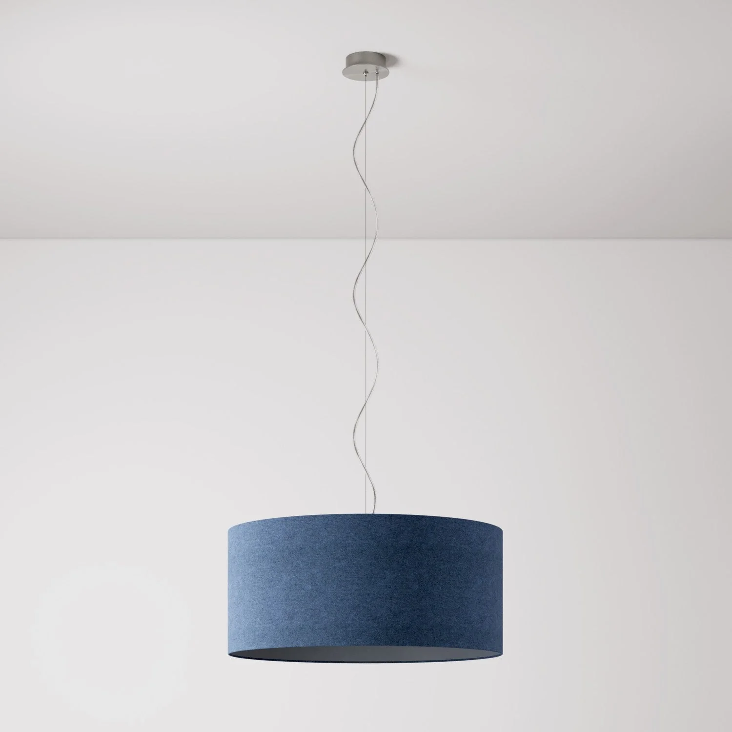 Pendant lamp with Cilindro Large fabric lampshade - Made in Italy - Blue Wool