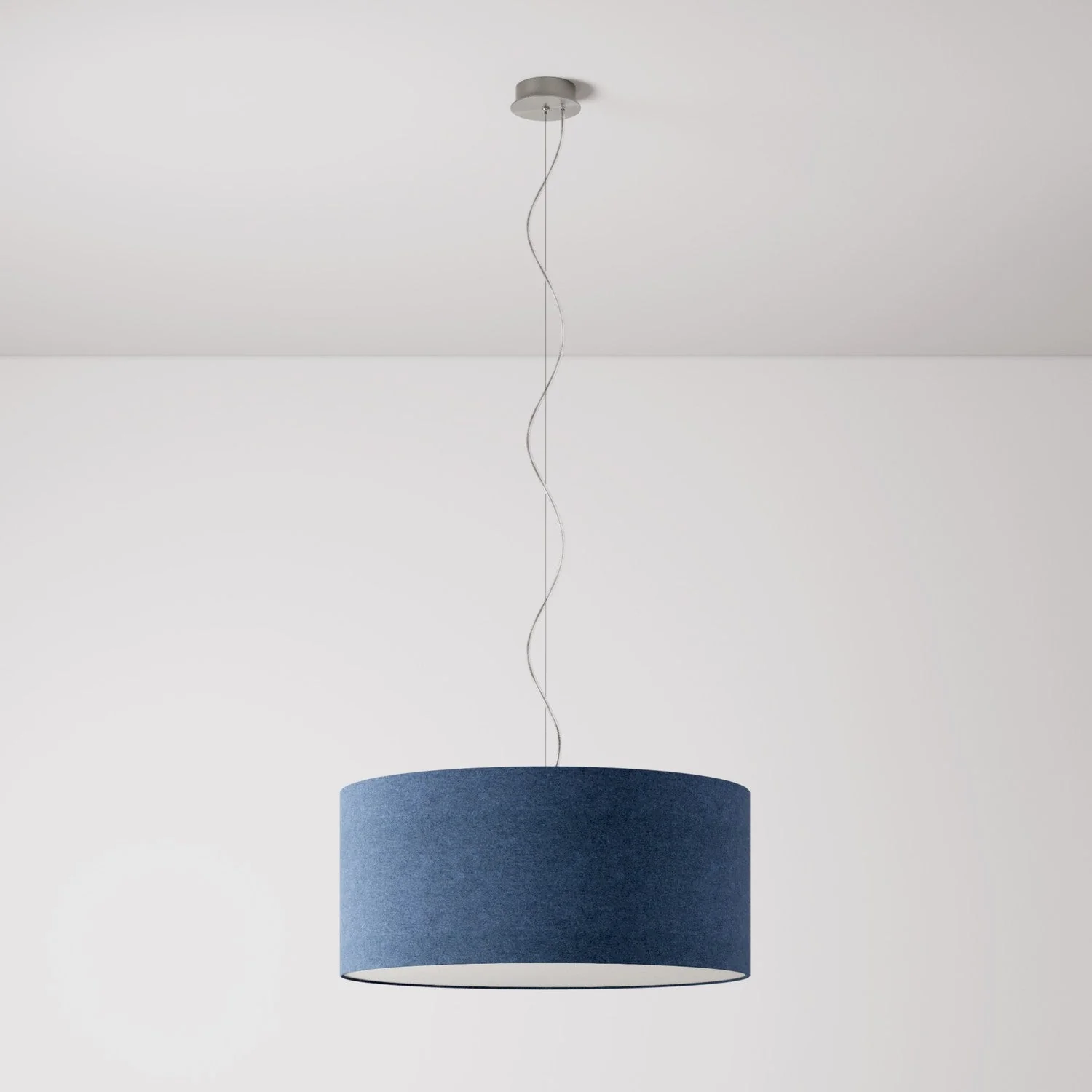 Pendant lamp with Cilindro Large fabric lampshade - Made in Italy - Blue Wool - Image 7
