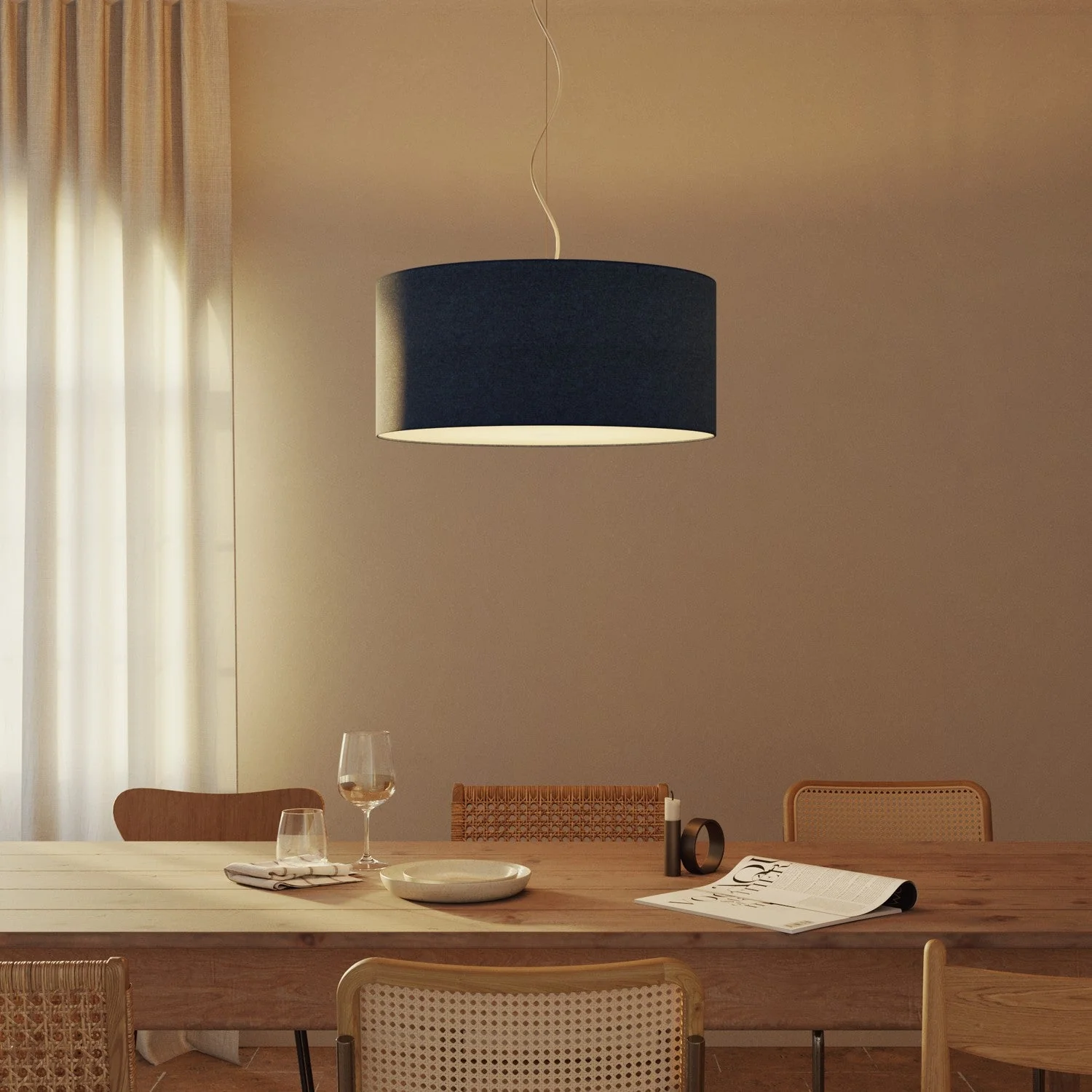 Pendant lamp with Cilindro Large fabric lampshade - Made in Italy - Blue Wool - Image 8