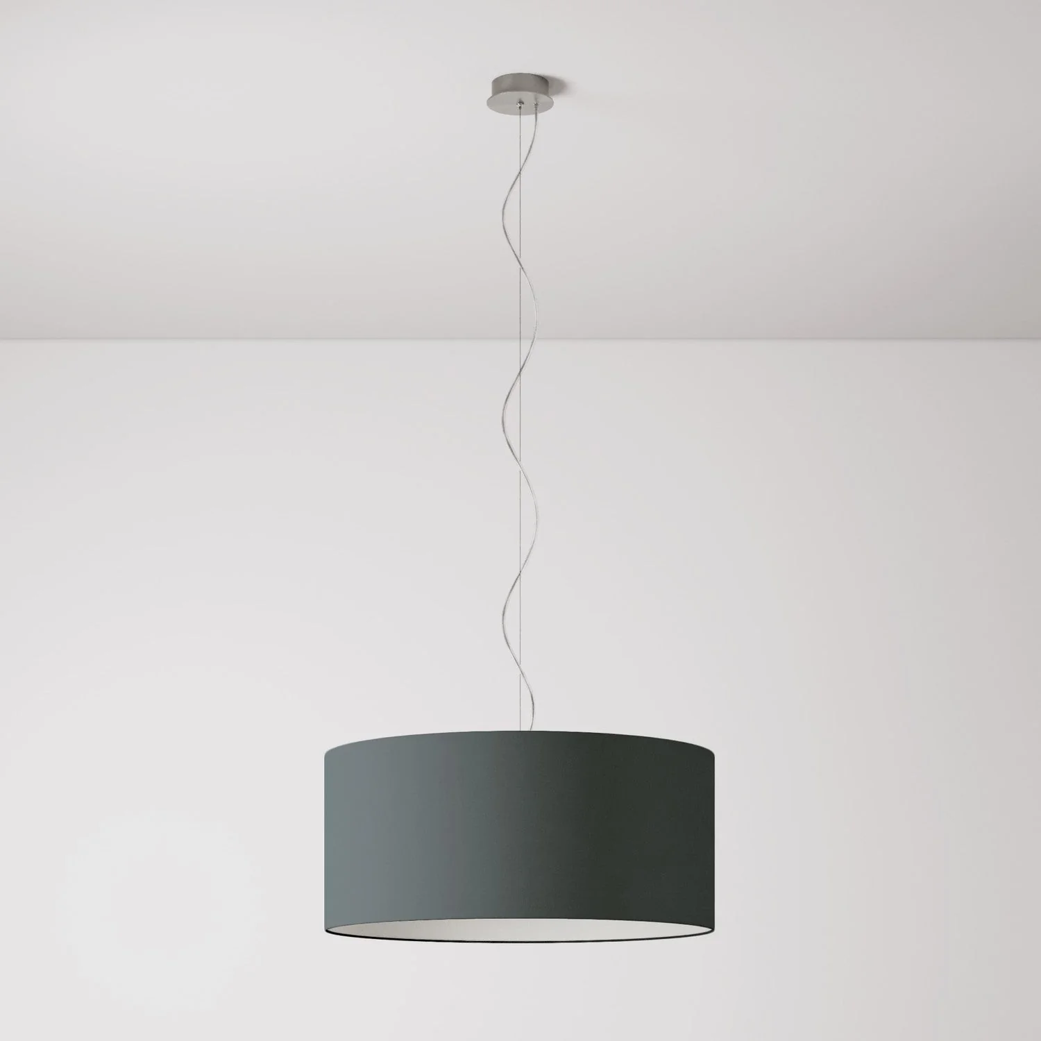 Pendant lamp with Cilindro Large fabric lampshade - Made in Italy - Teletta Dark Gray