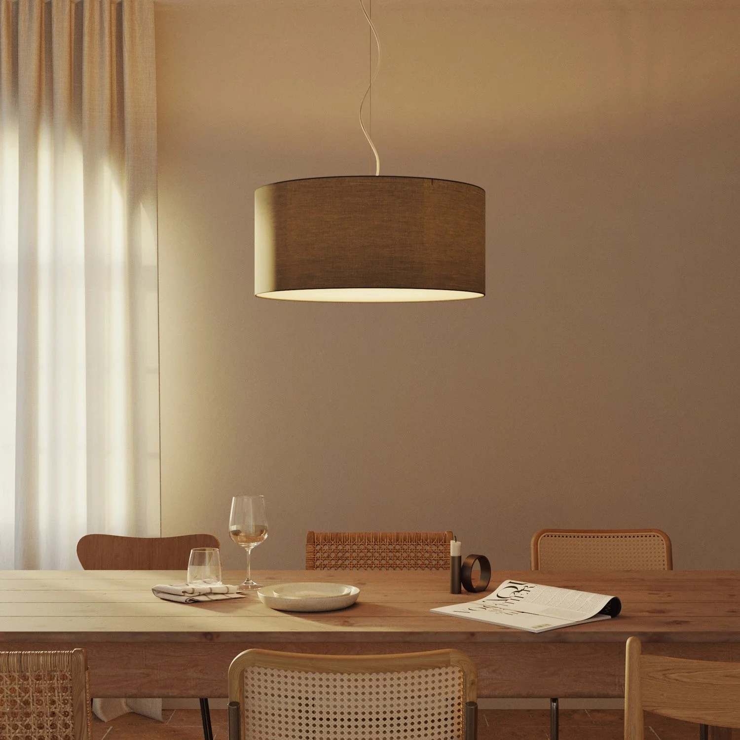 Pendant lamp with Cilindro Large fabric lampshade - Made in Italy - Teletta Dark Gray - Image 8