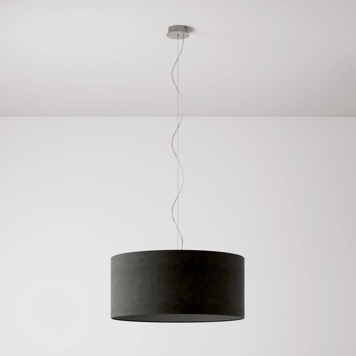 Pendant lamp with fabric Lampshade Cilindro Large - Made in Italy - Dark Gray Wool