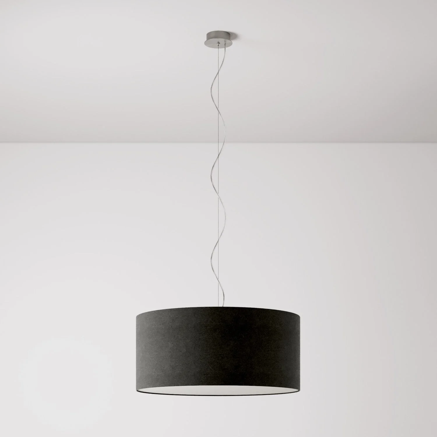 Pendant lamp with fabric Lampshade Cilindro Large - Made in Italy - Dark Gray Wool - Image 7