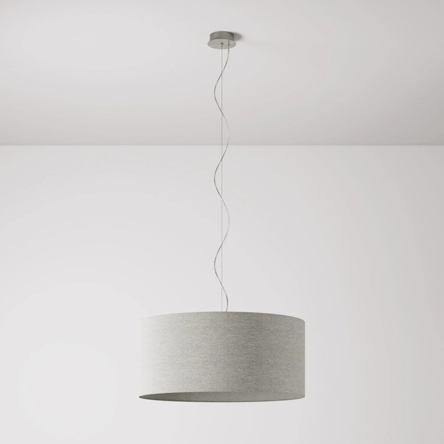 Suspension lamp with fabric lampshade Cylinder Large - Made in Italy - Light Gray Wool