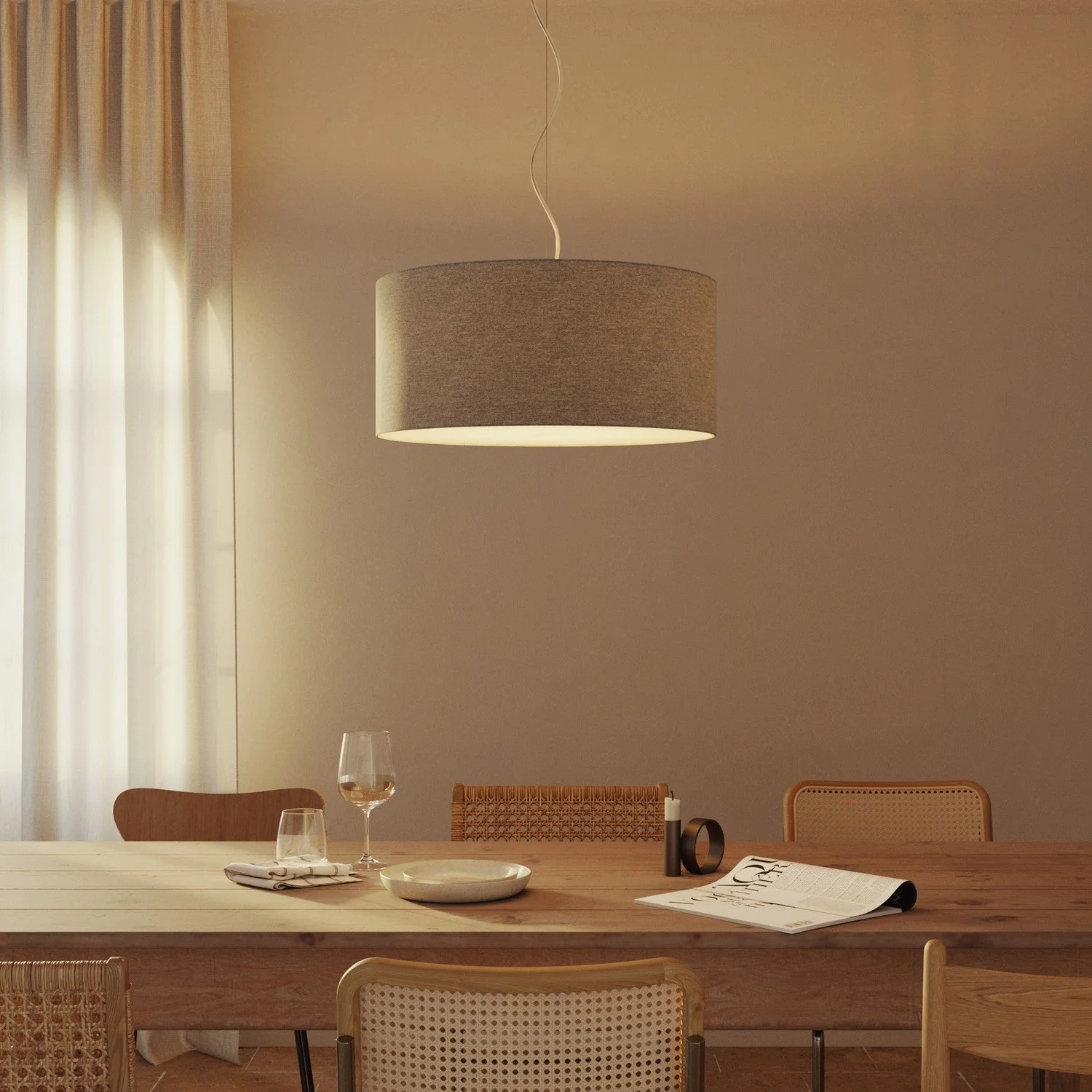 Suspension lamp with fabric lampshade Cylinder Large - Made in Italy - Light Gray Wool - Image 8
