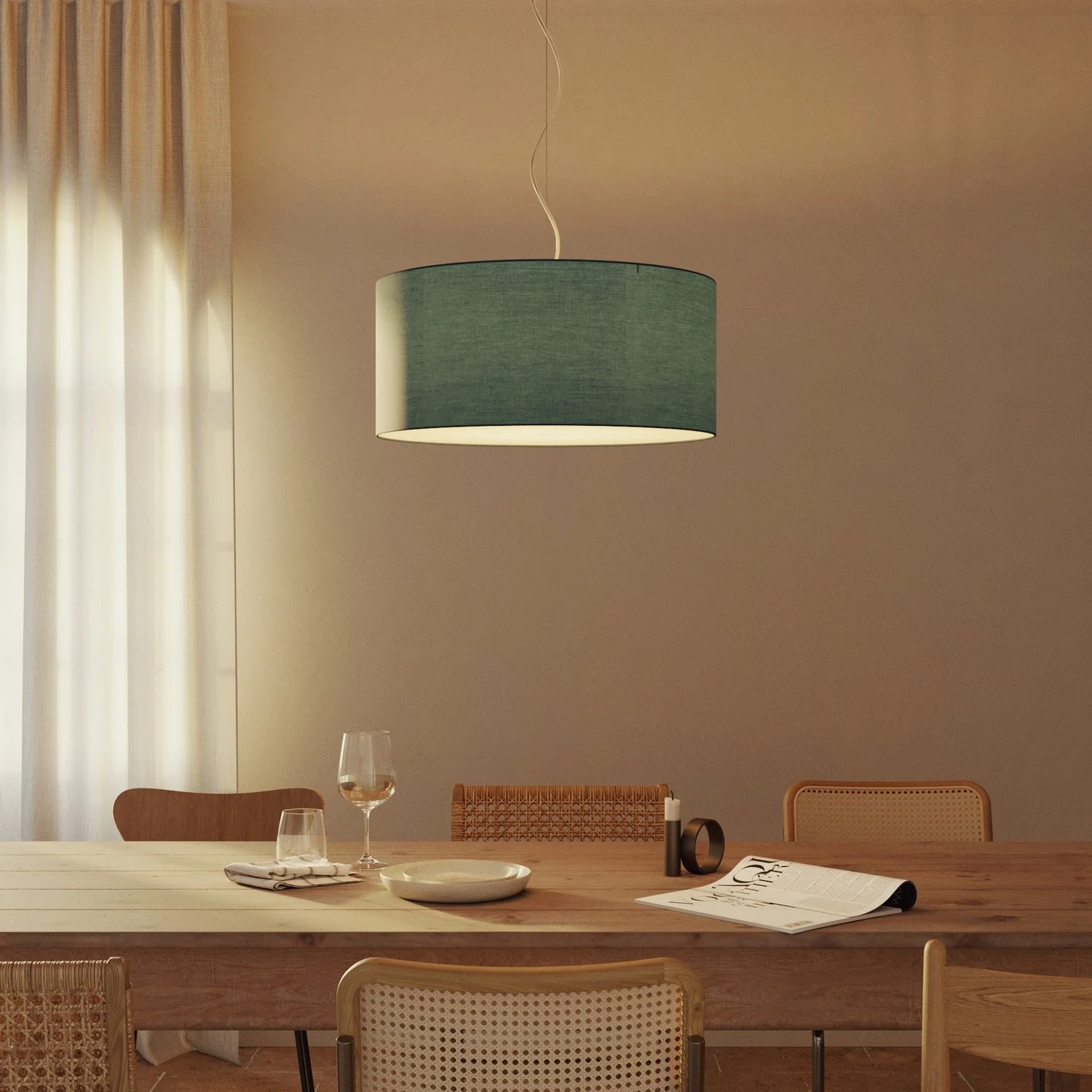 Pendant lamp with fabric Lampshade Cylinder Large - Made in Italy - Teletta Azzurro Severo - Image 8