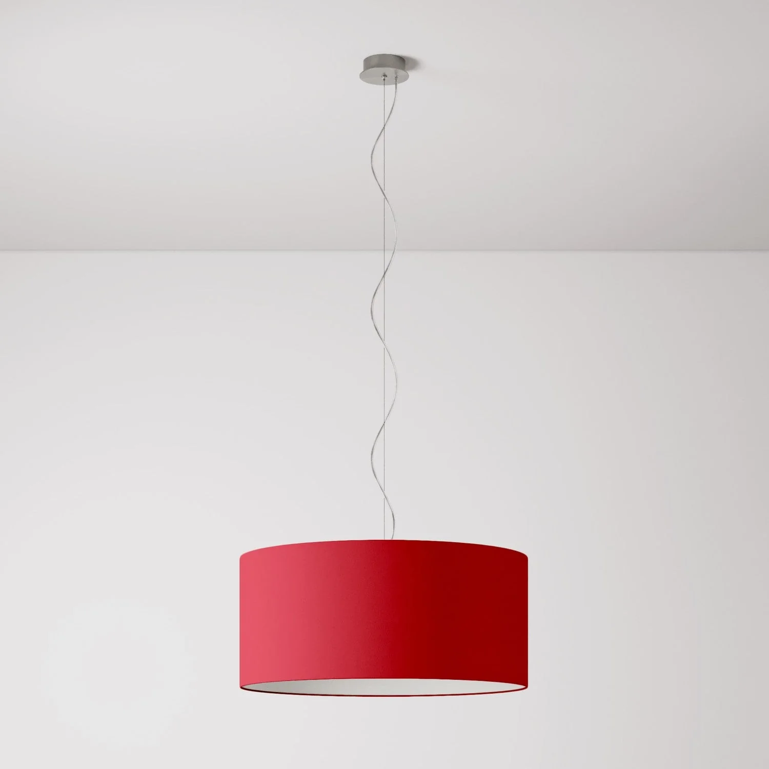 Pendant lamp with fabric Cylinder Lampshade Large - Made in Italy - Red Teletta - Image 7