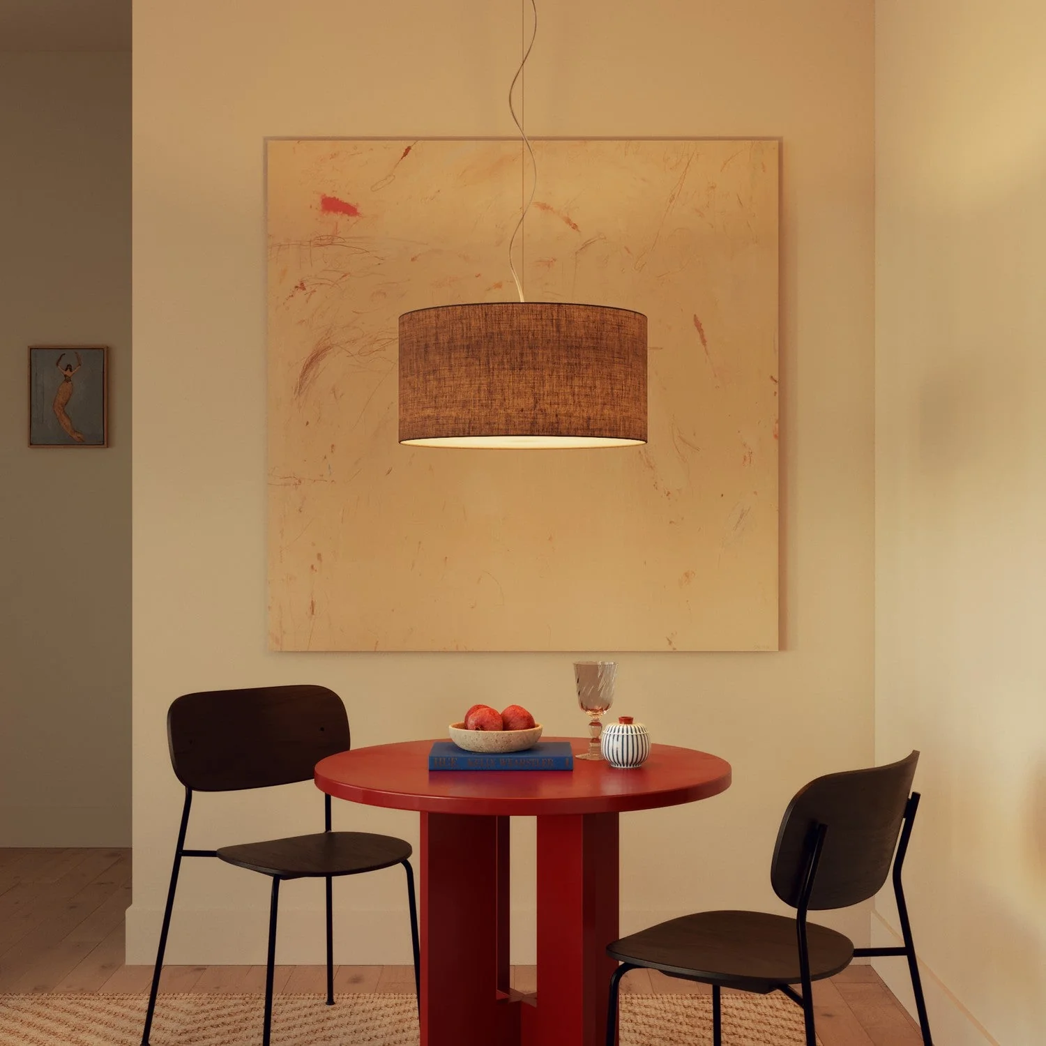 Pendant lamp with Camelot brown fabric Cylinder Medium lampshade - Made in Italy - Image 2