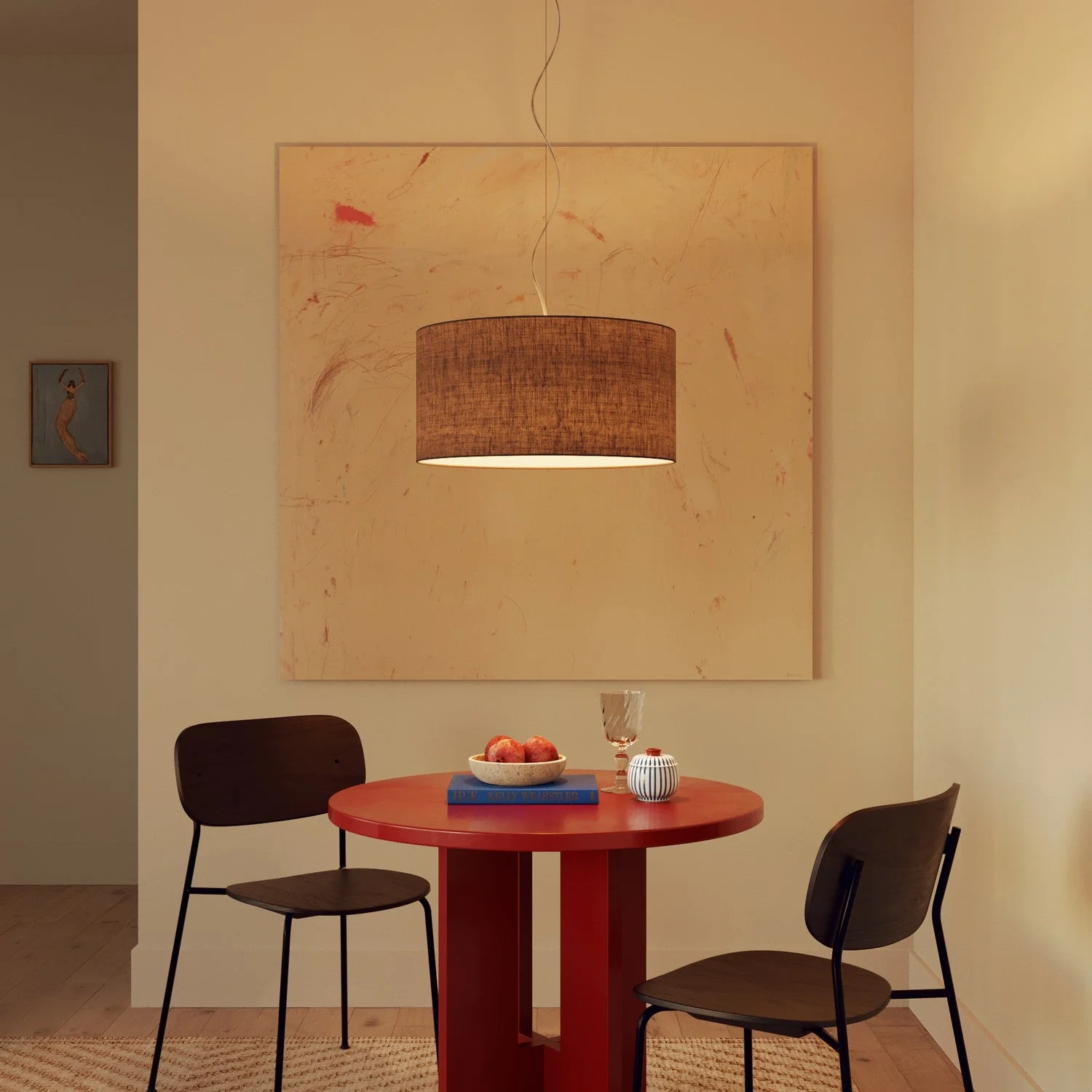 Pendant lamp with Camelot brown fabric Cylinder Medium lampshade - Made in Italy - Image 8