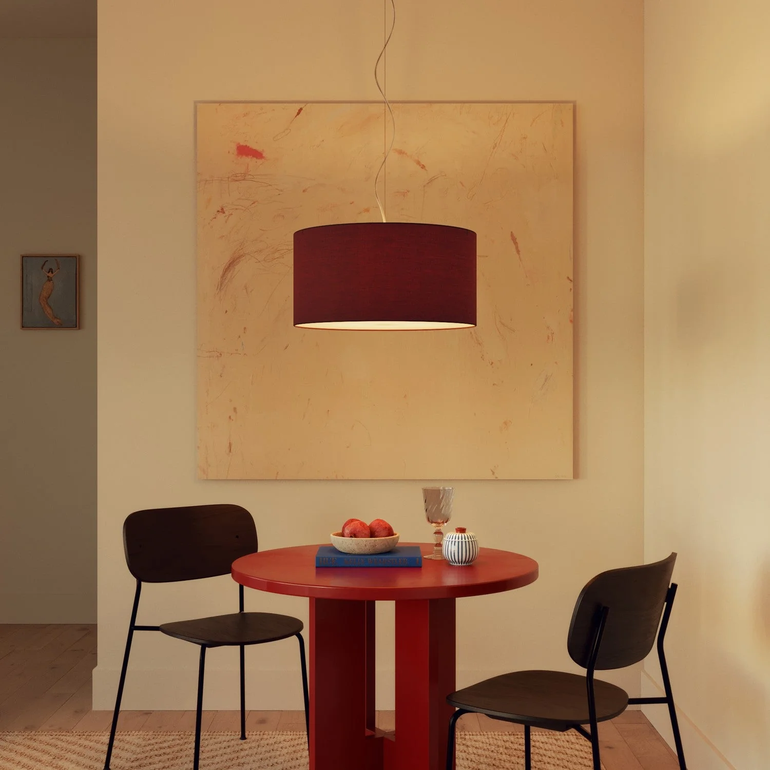 Pendant lamp with fabric Lampshade Cilindro Medium - Made in Italy - Arenal Bordeaux - Image 2