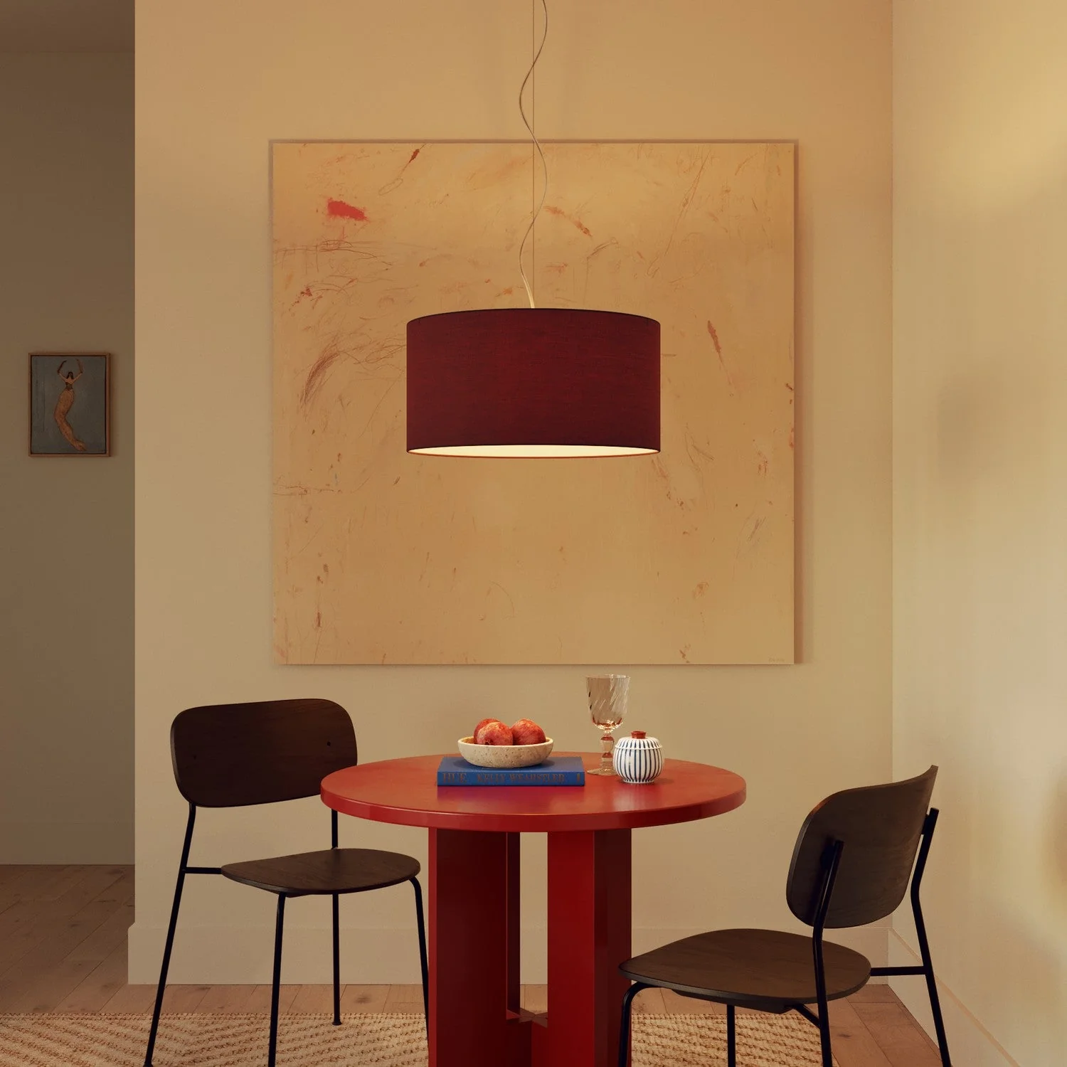 Pendant lamp with fabric Lampshade Cilindro Medium - Made in Italy - Arenal Bordeaux - Image 8