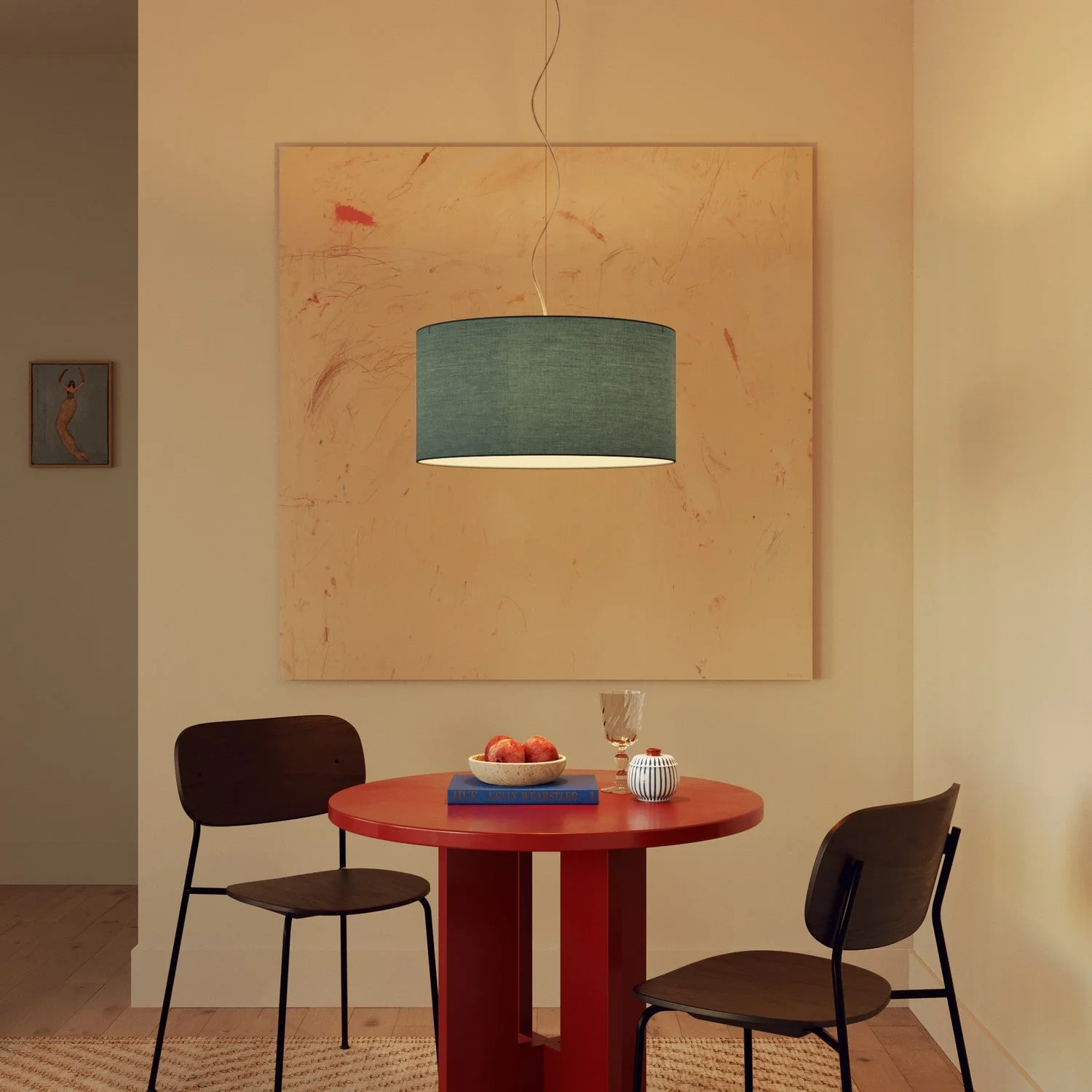 Pendant lamp with Cilindro Medium fabric lampshade - Made in Italy - Teletta Green Dubbio - Image 8