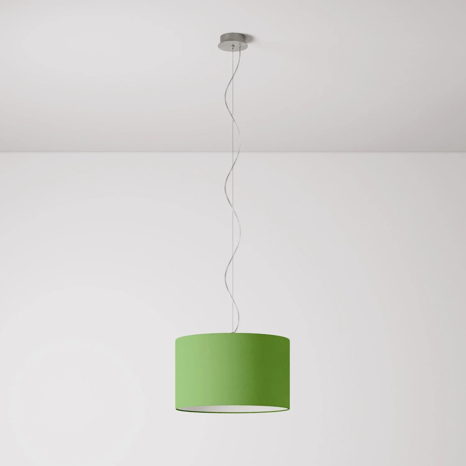 Pendant lamp with Cilindro Small Cinette pistachio green fabric lampshade - Made in Italy