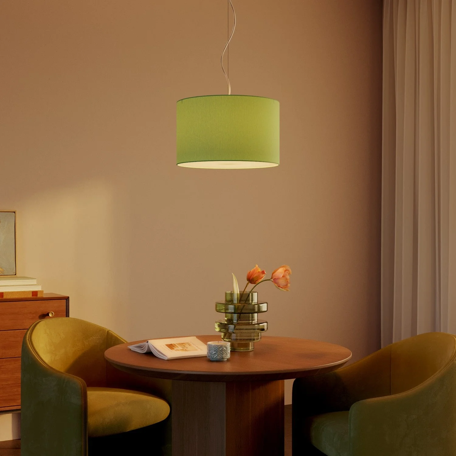 Pendant lamp with Cilindro Small Cinette pistachio green fabric lampshade - Made in Italy - Image 8