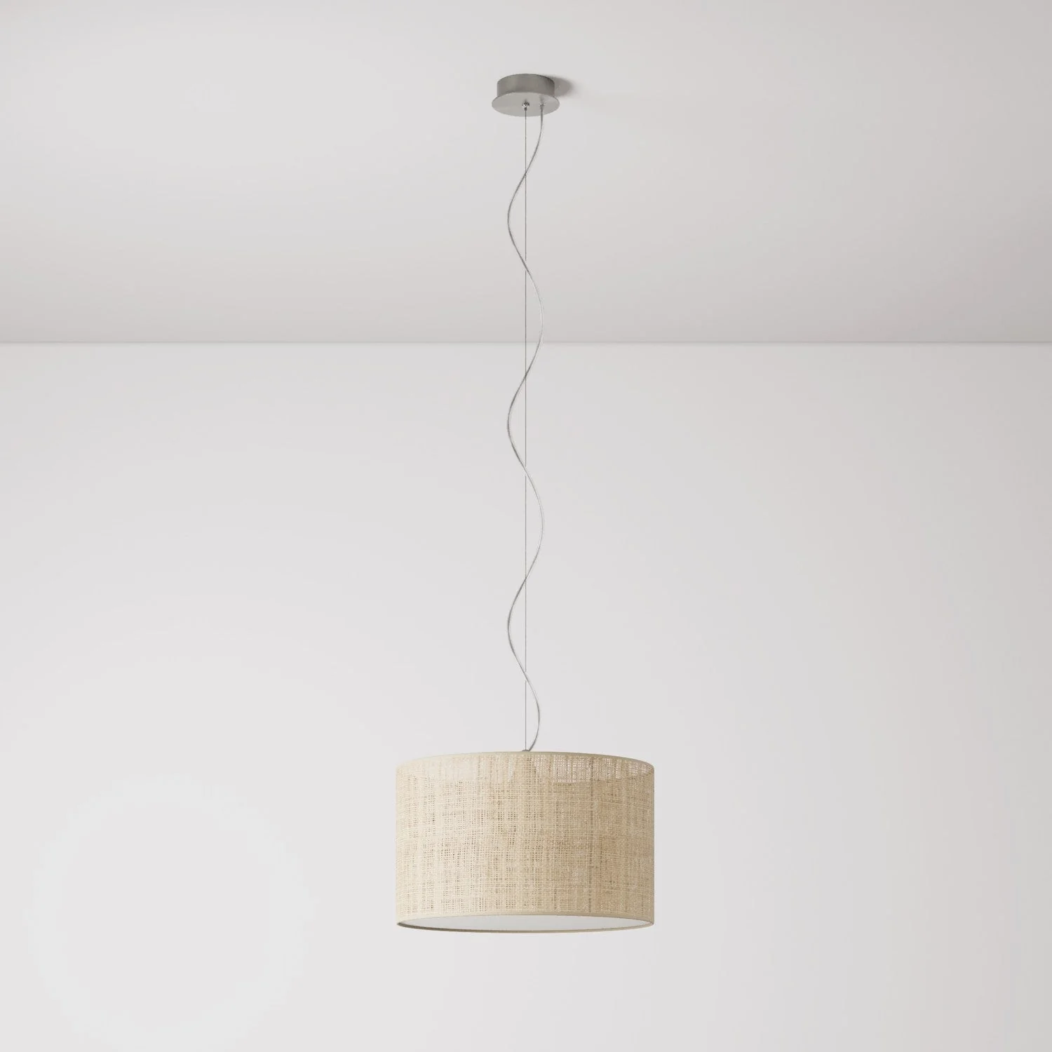 Pendant lamp with Cylindrical Fabric Lampshade Small - Made in Italy - Raphia