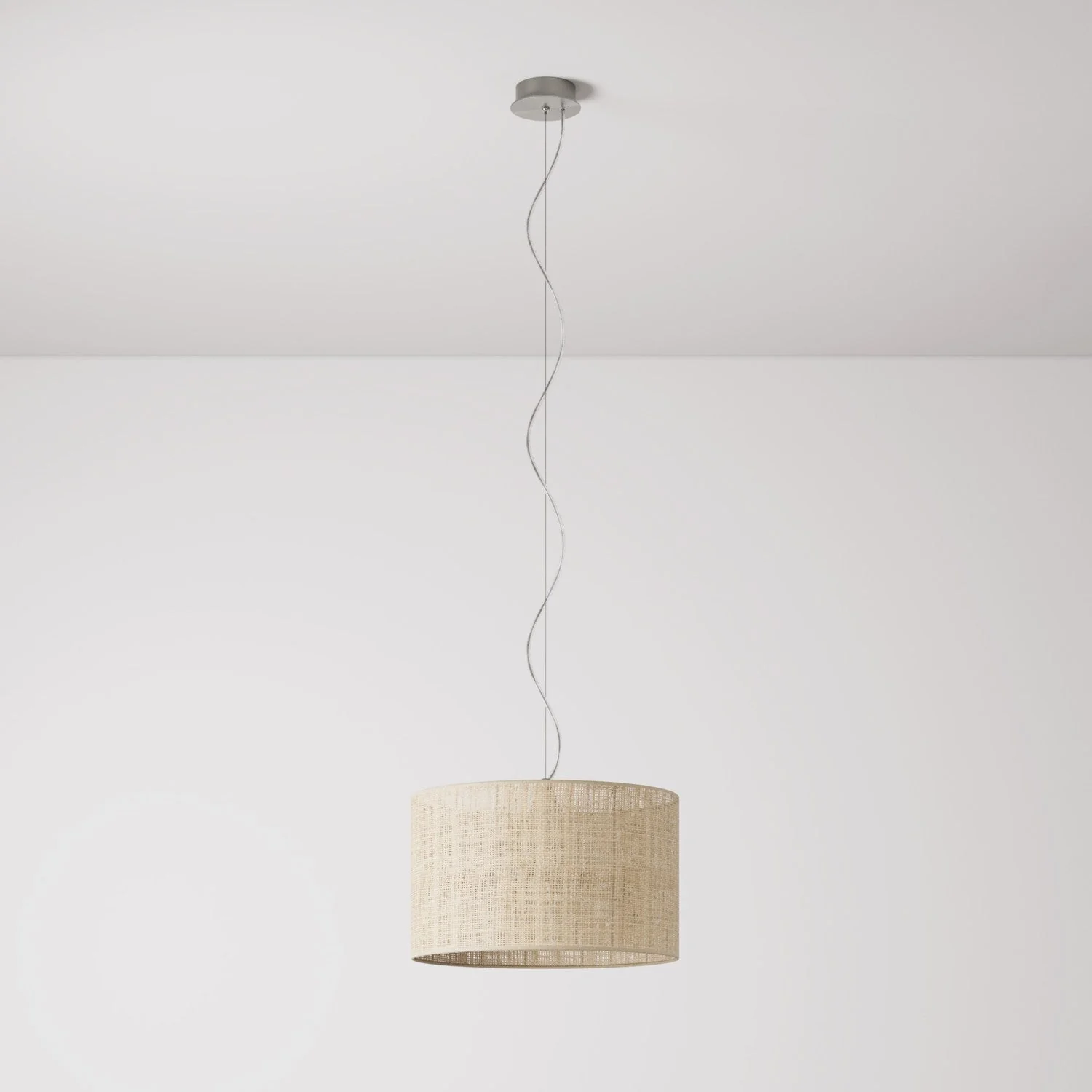 Pendant lamp with Cylindrical Fabric Lampshade Small - Made in Italy - Raphia - Image 7
