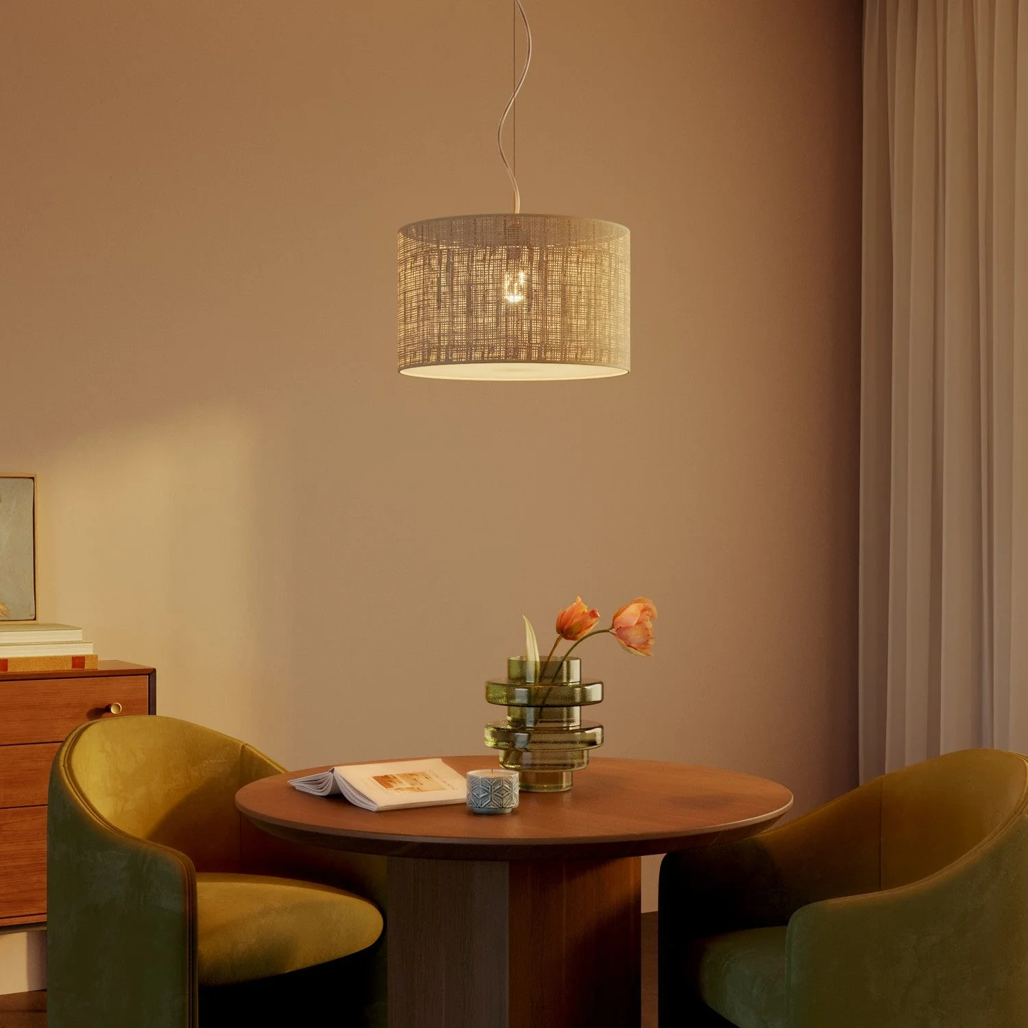 Pendant lamp with Cylindrical Fabric Lampshade Small - Made in Italy - Raphia - Image 8