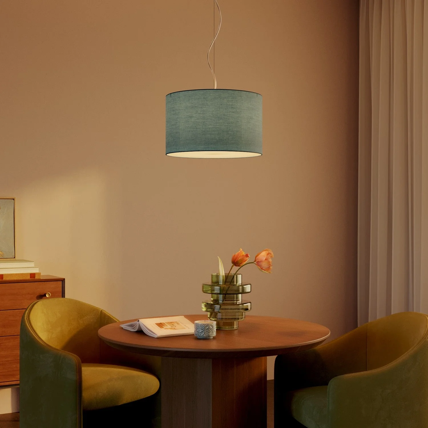 Pendant lamp with Cylinder fabric lampshade Small - Made in Italy - Dubious Green Canvas - Image 8