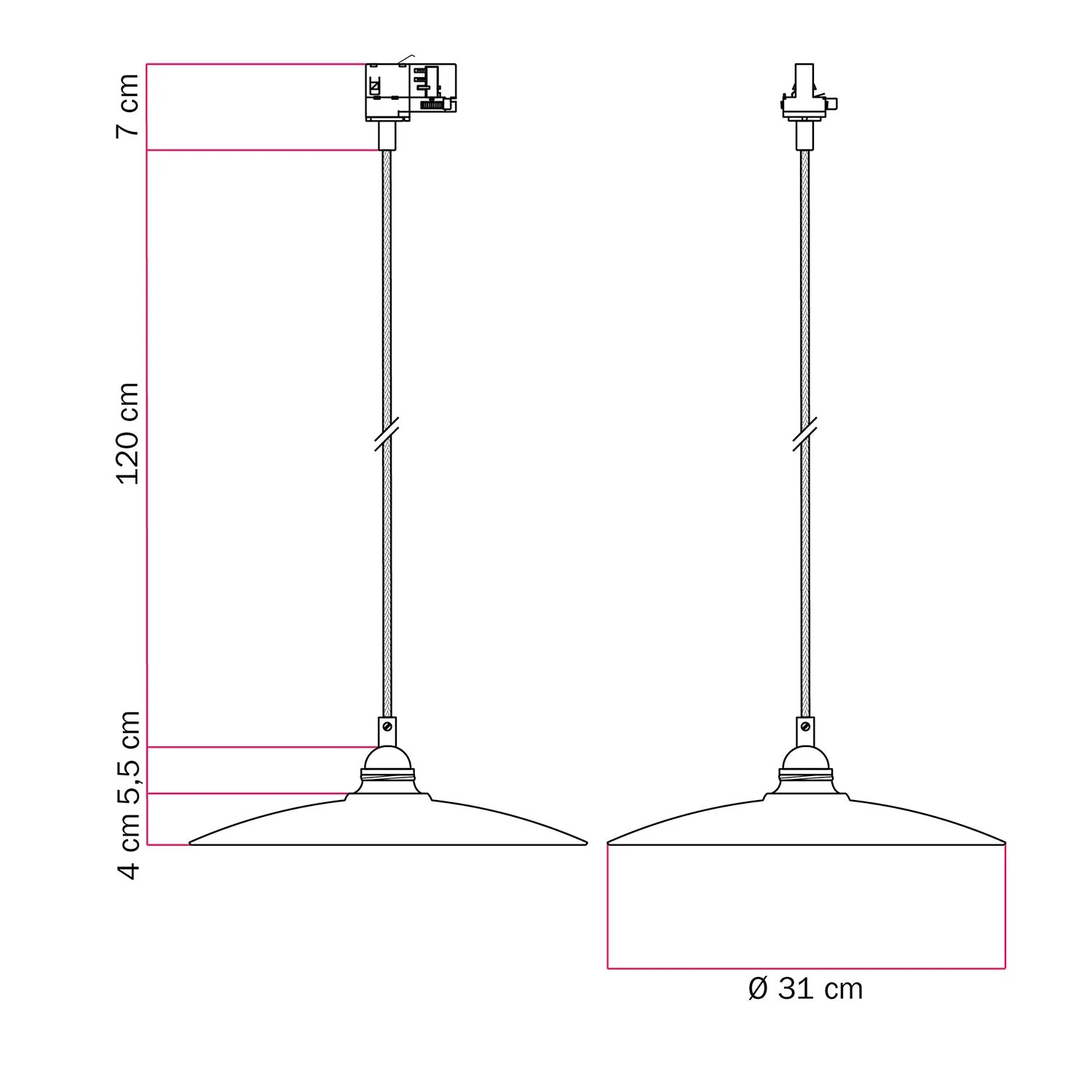Pendant lamp with flat ceramic lampshade for tracks – Concrete effect - Image 6