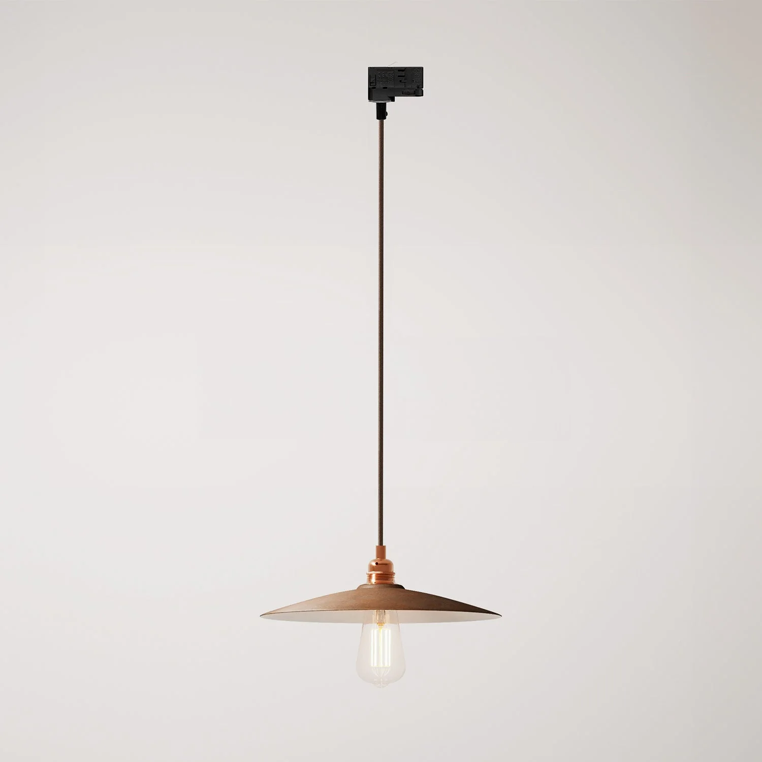 Pendant lamp with flat ceramic lampshade for tracks - Corten effect