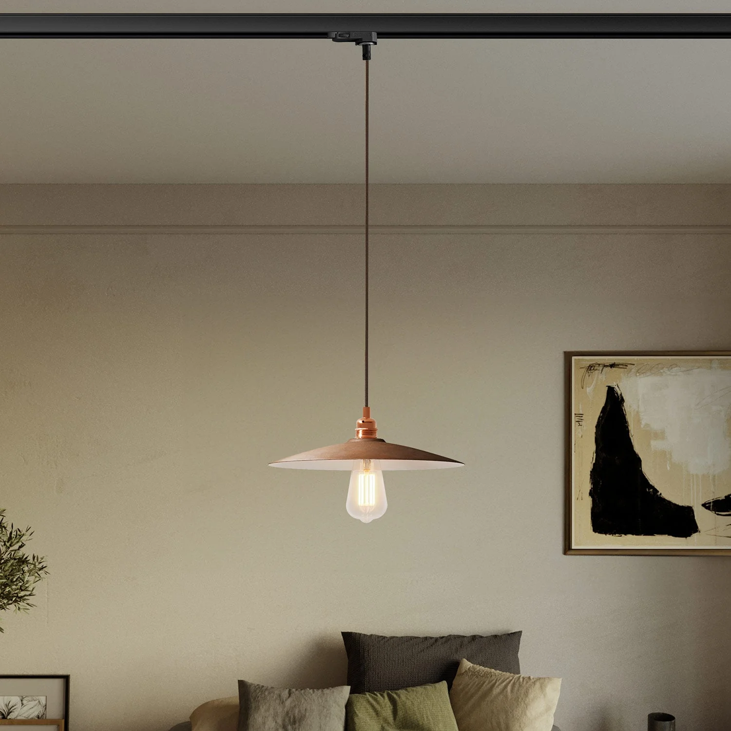 Pendant lamp with flat ceramic lampshade for tracks - Corten effect - Image 2
