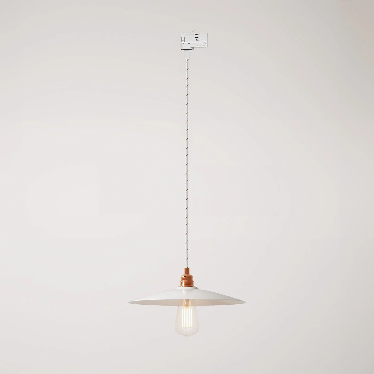 Pendant lamp with flat ceramic lampshade for tracks – Glossy white