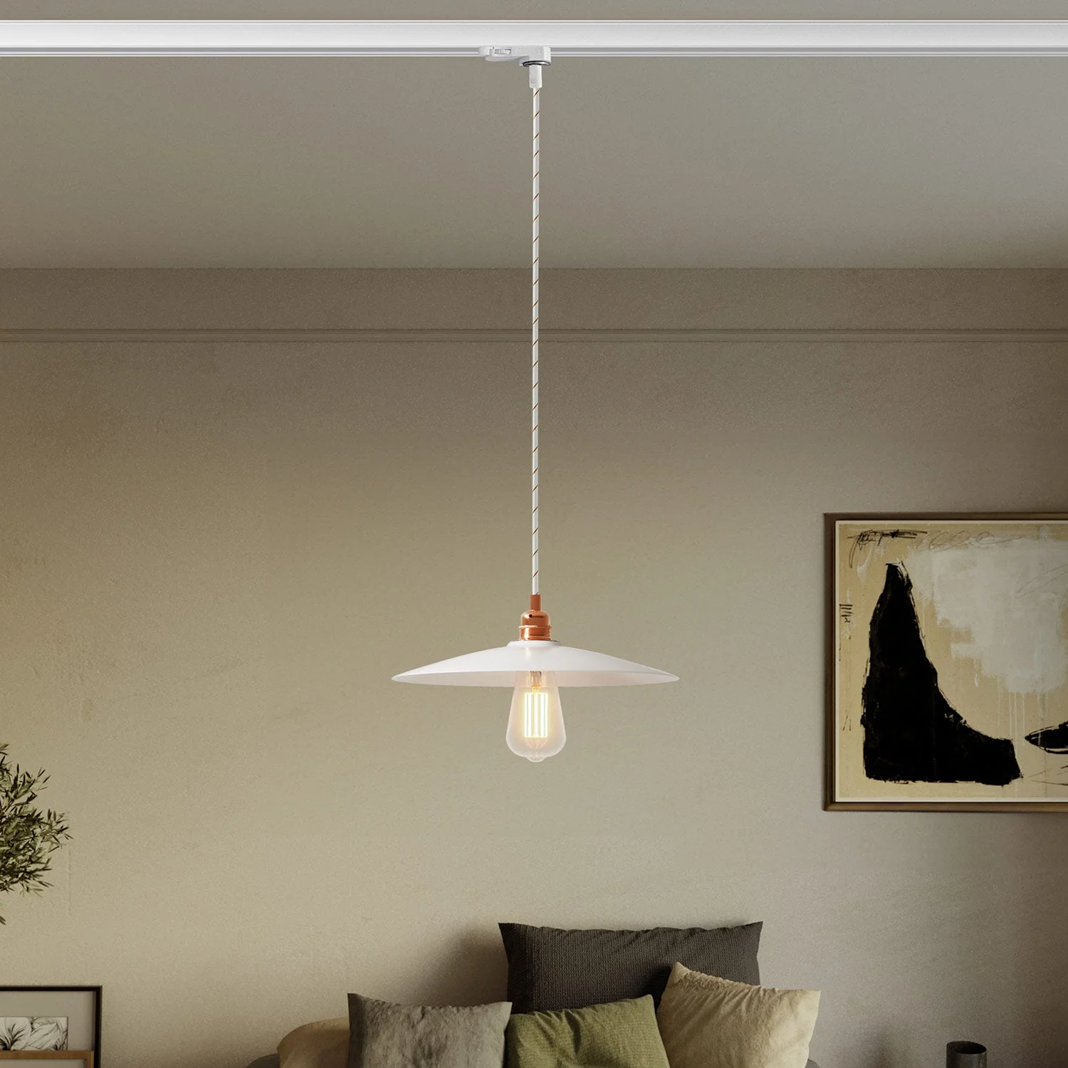 Pendant lamp with flat ceramic lampshade for tracks – Glossy white - Image 2