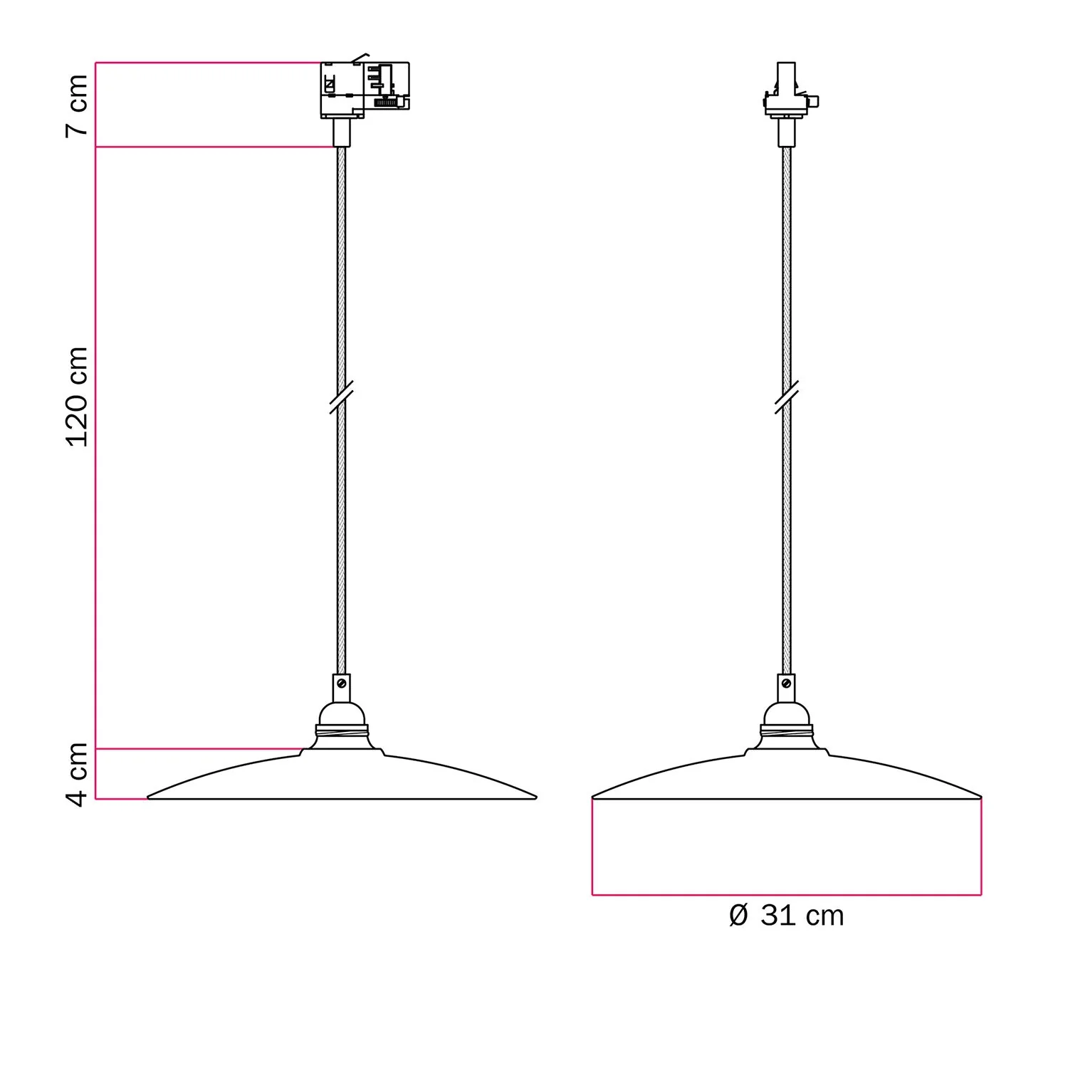 Pendant lamp with flat ceramic lampshade for tracks – Glossy white - Image 6