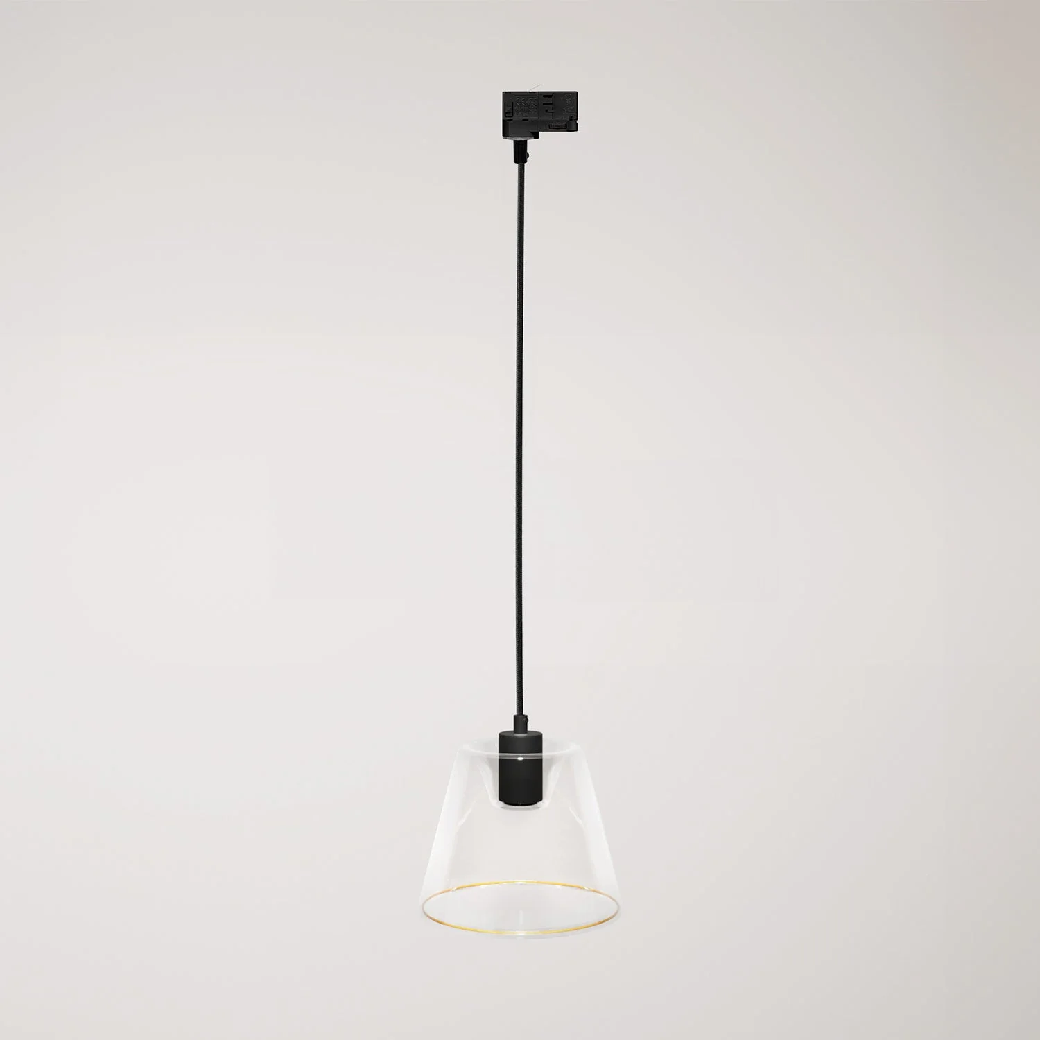 Pendant lamp with Ghost cone-shaped transparent light bulb for tracks – Black