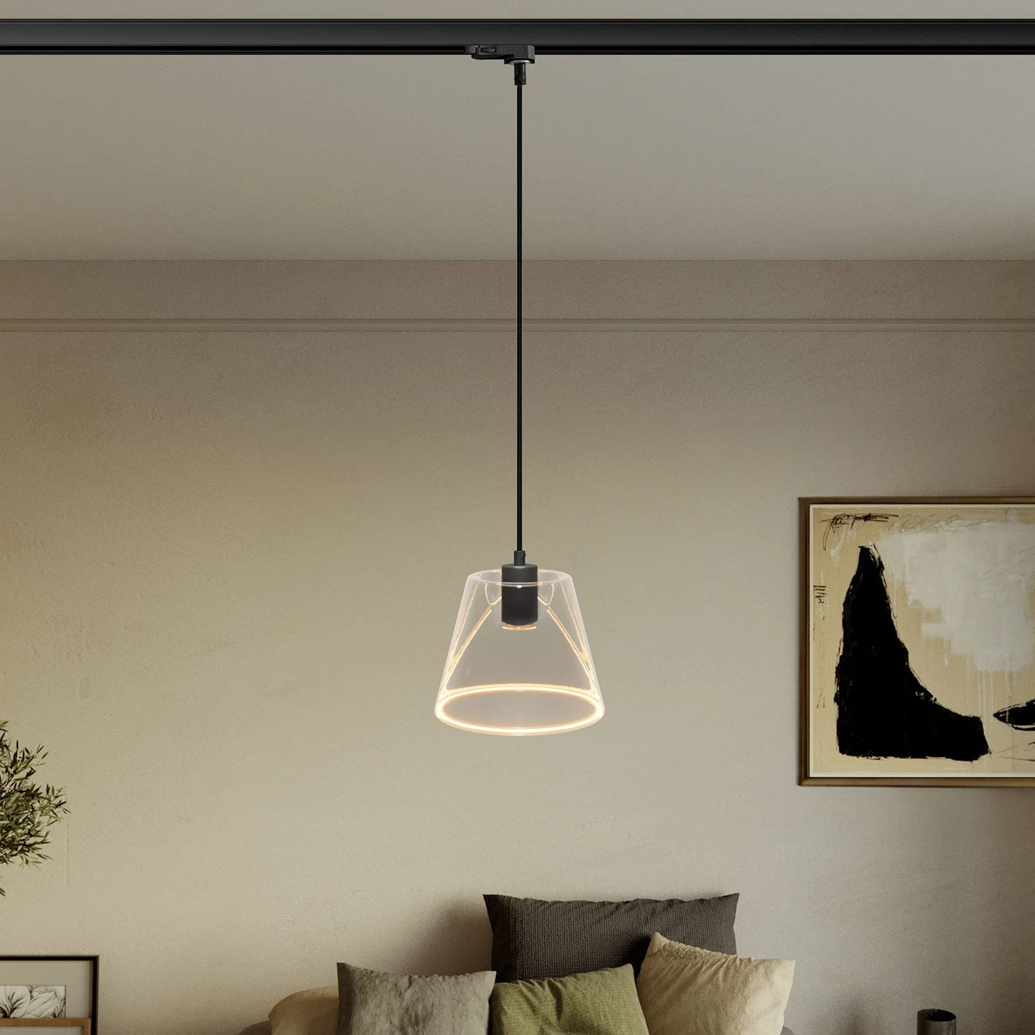Pendant lamp with Ghost cone-shaped transparent light bulb for tracks – Black - Image 2