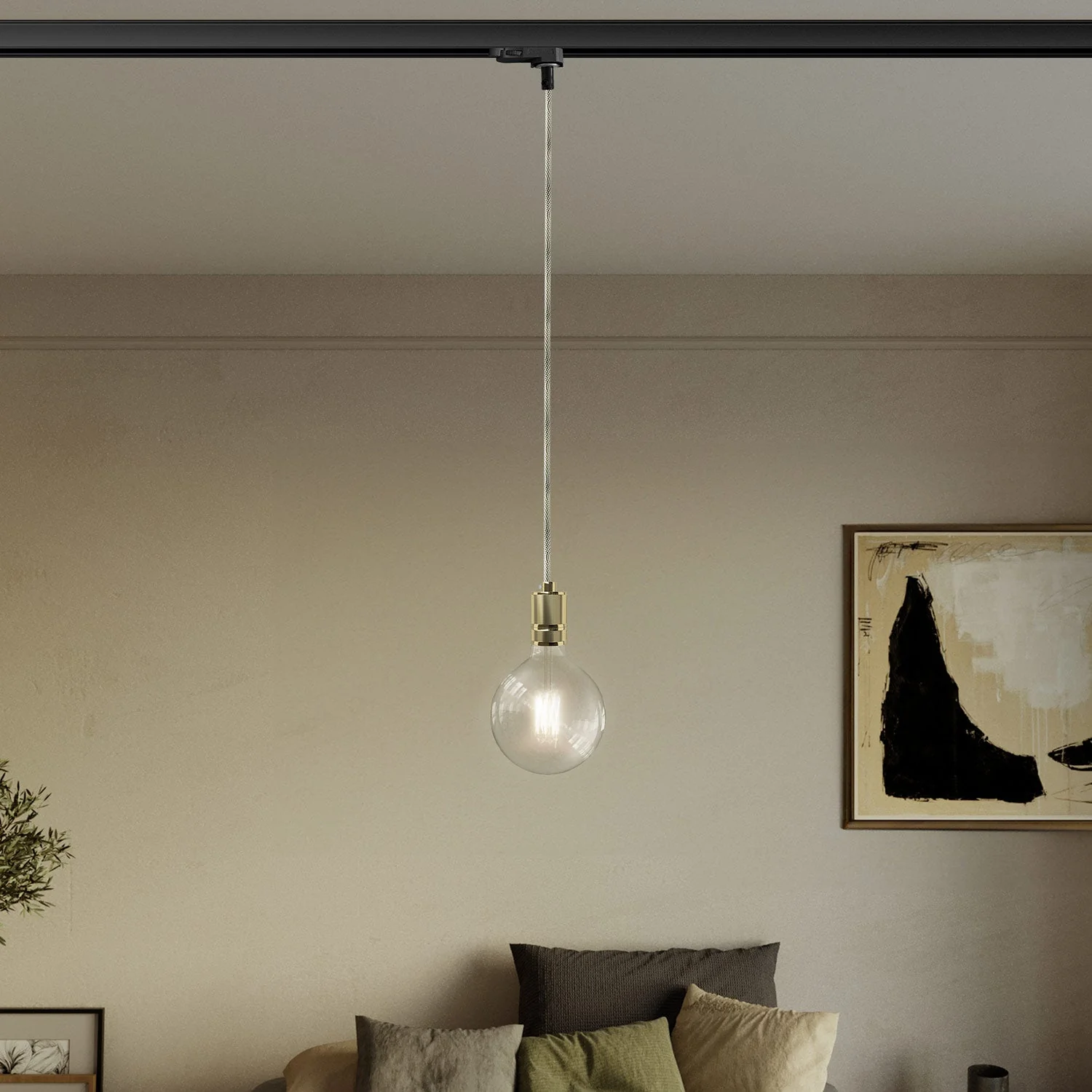 Pendant lamp with knurled aluminium lamp holder for tracks - Brass - Image 2