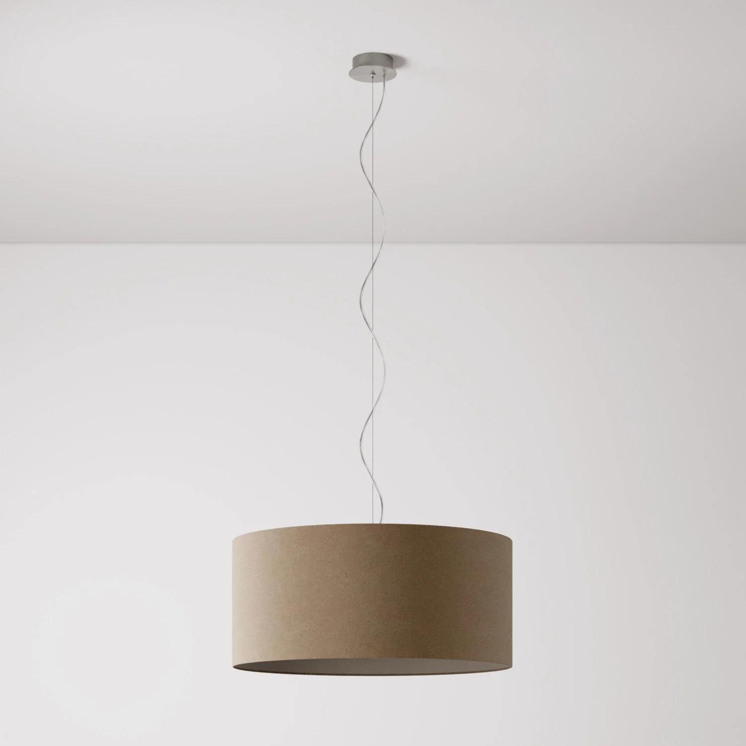 Pendant lamp with Large Cylinder Fabric Lampshade - Made in Italy - Brown Wool