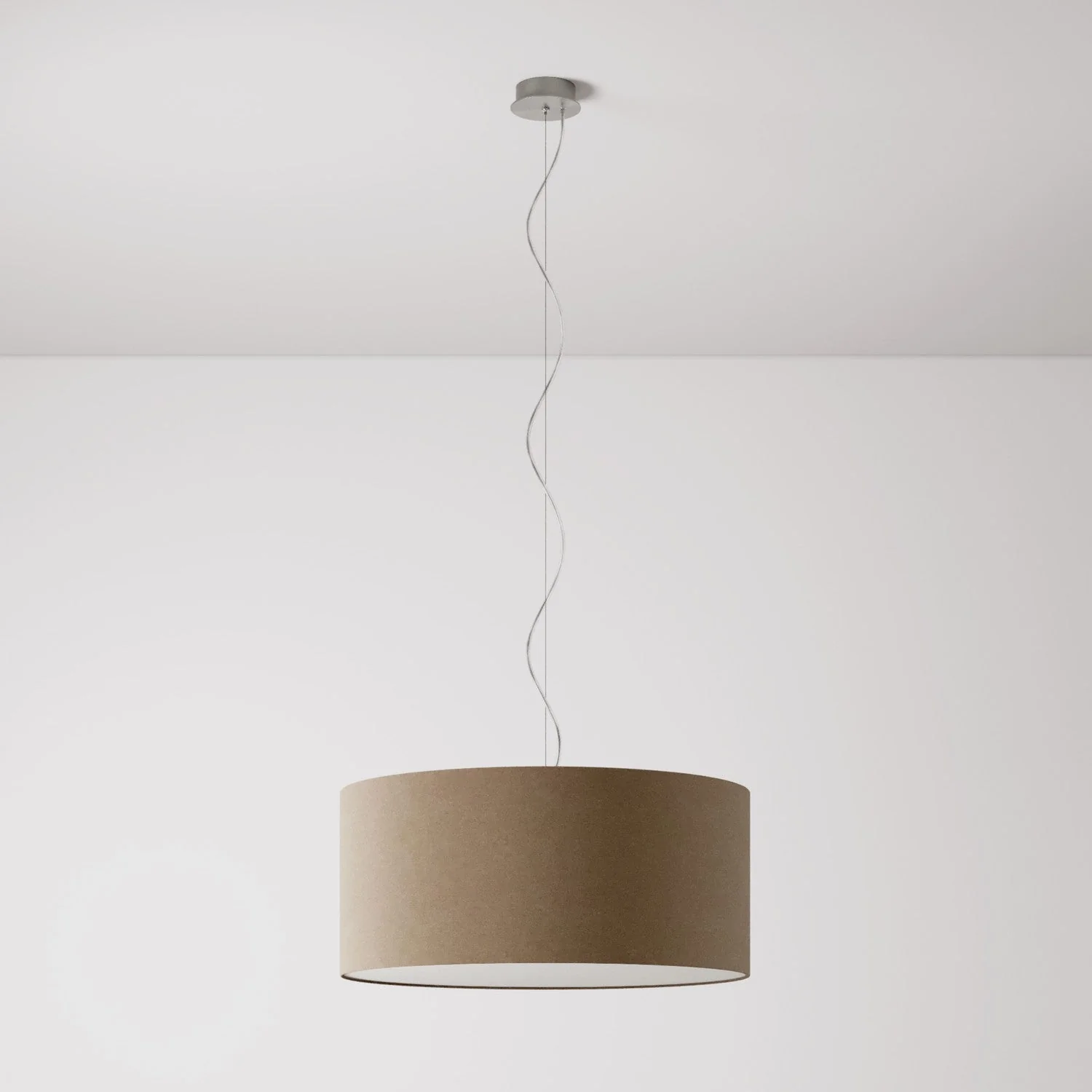Pendant lamp with Large Cylinder Fabric Lampshade - Made in Italy - Brown Wool - Image 7