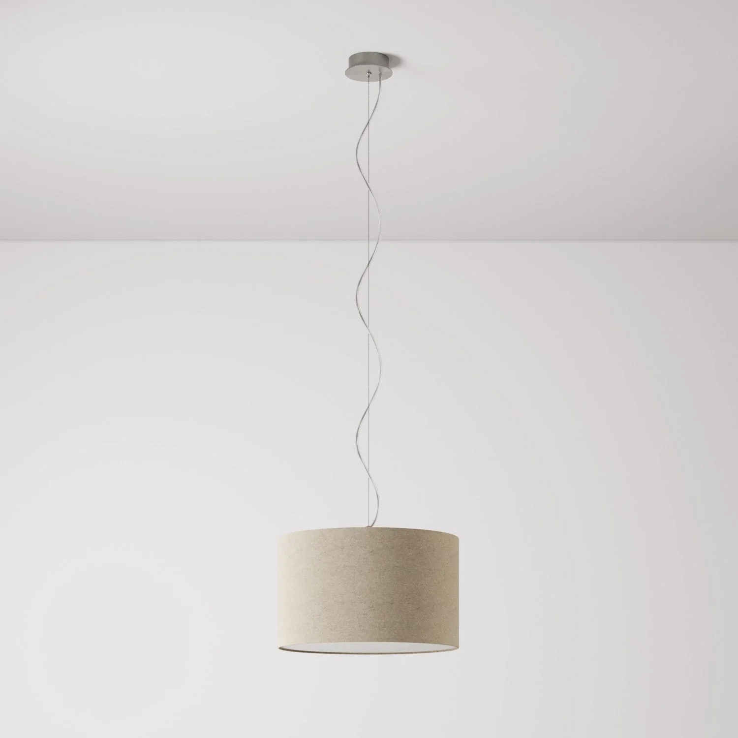 Pendant lamp with Cilindro Small fabric lampshade - Made in Italy - Beige Wool - Image 7