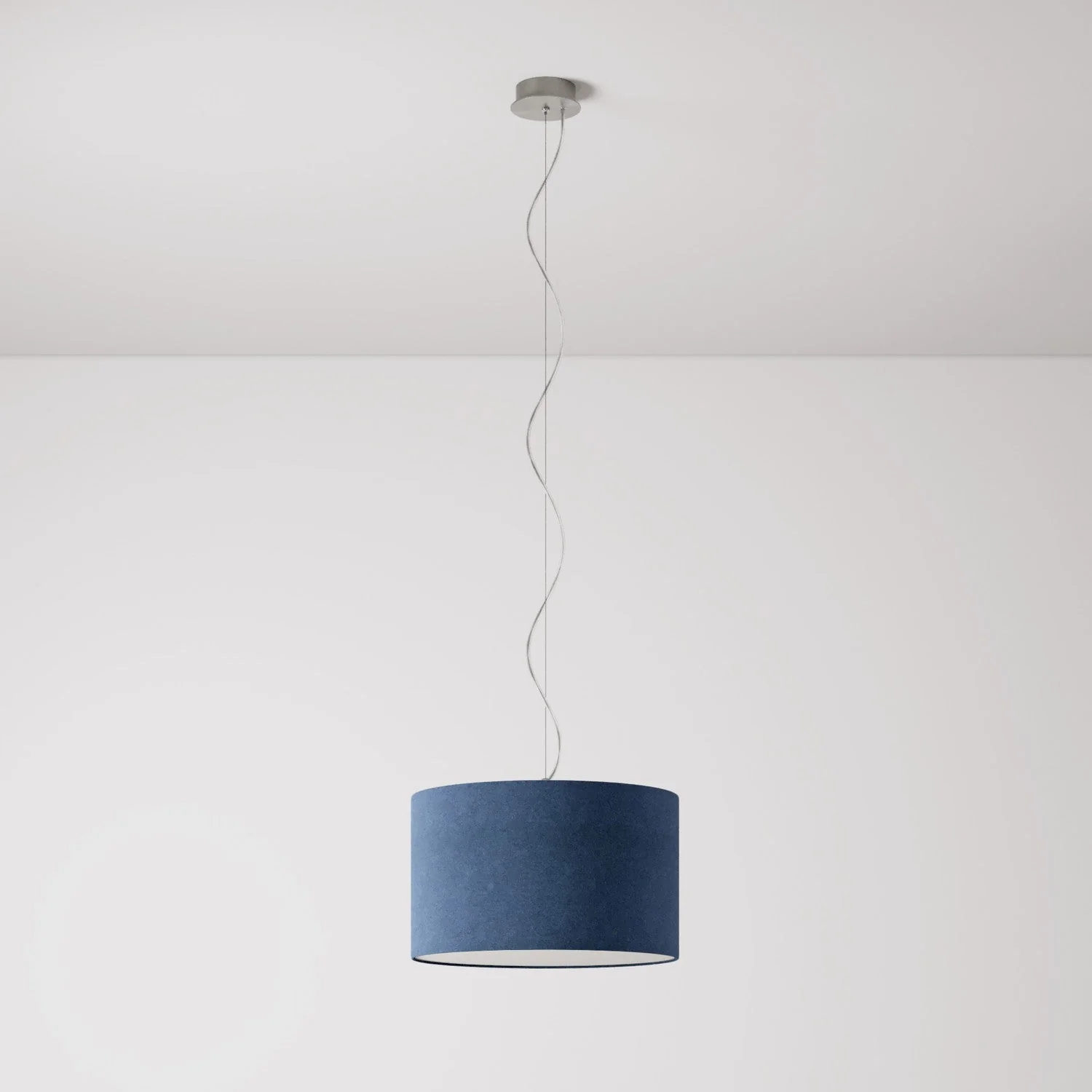 Pendant lamp with Cylinder Small fabric lampshade - Made in Italy - Blue Wool - Image 7