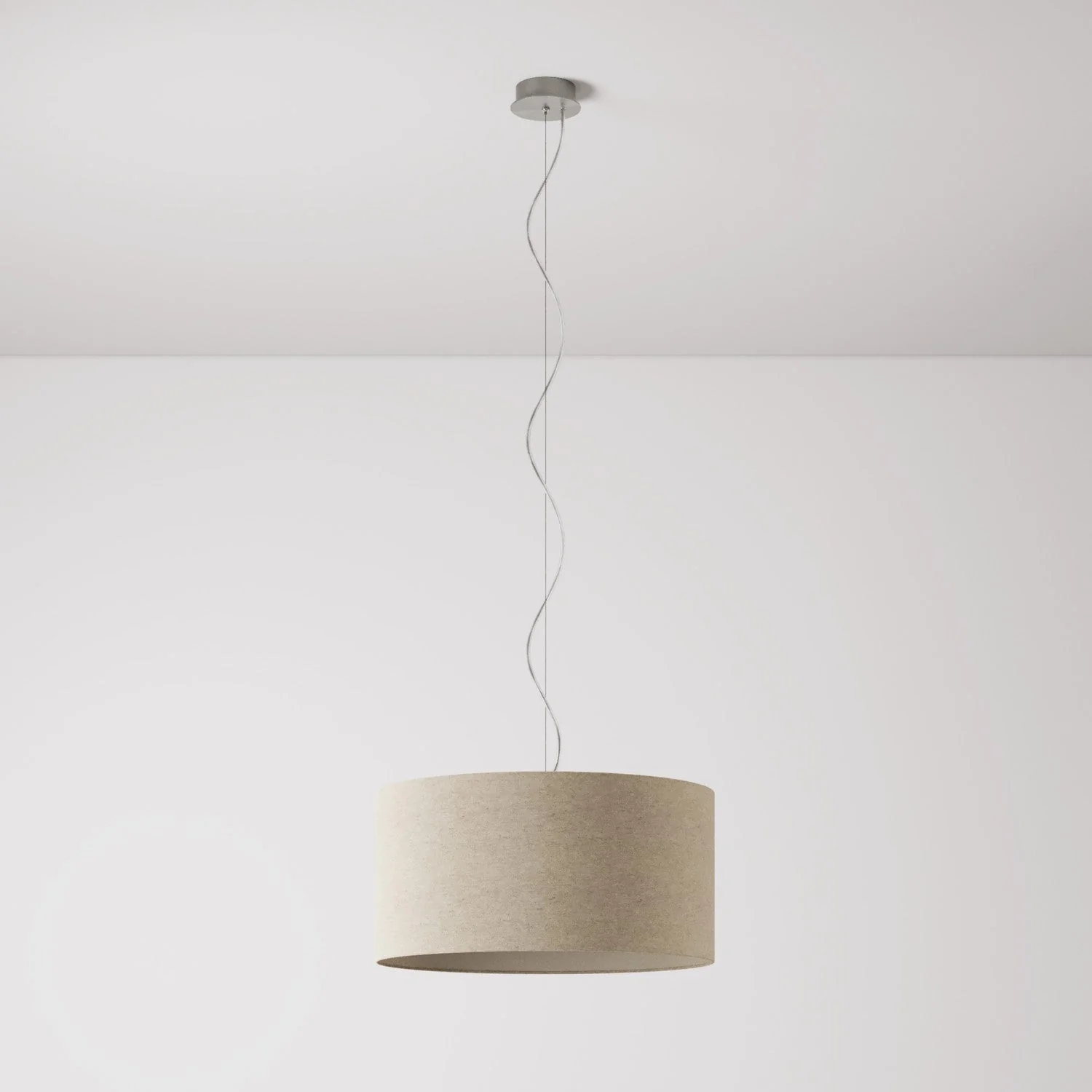 Pendant lamp with fabric Lampshade Cylinder Medium - Made in Italy - Beige Wool