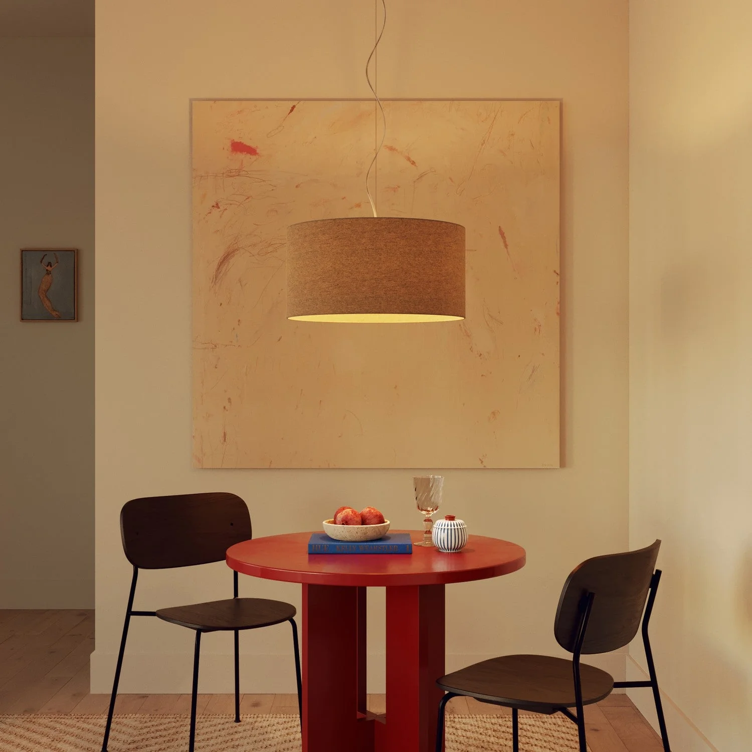 Pendant lamp with fabric Lampshade Cylinder Medium - Made in Italy - Beige Wool - Image 8