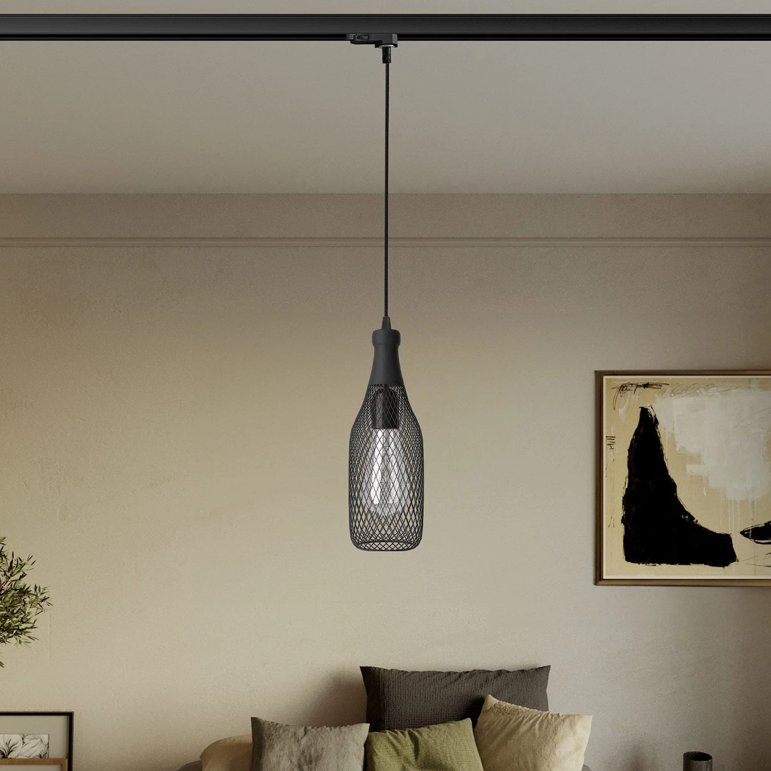 Pendant lamp with Magnum bottle lampshade for tracks - Black - Image 2