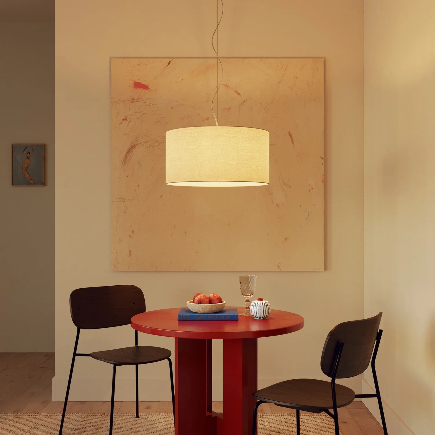 Pendant lamp with fabric lampshade Cylinder Medium Arenal sand - Made in Italy - Image 8