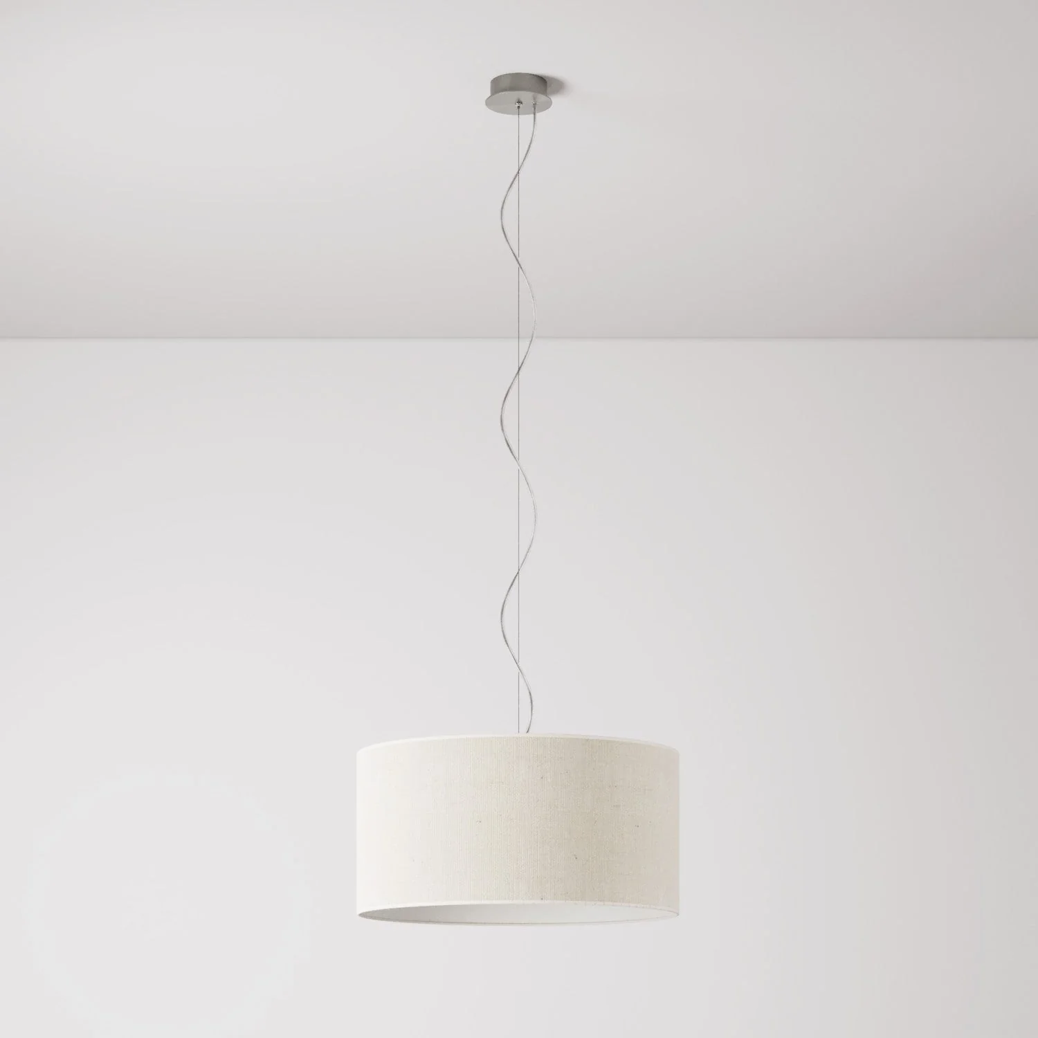 Pendant lamp with Medium Cylinder fabric lampshade in light Jute - Made in Italy
